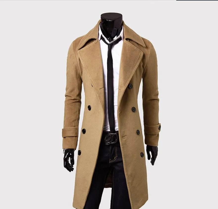 Riolio men in black costume New Men's Double Breasted Nylon Trench Coat Mid-Length Slim Casual Overcoat Coat