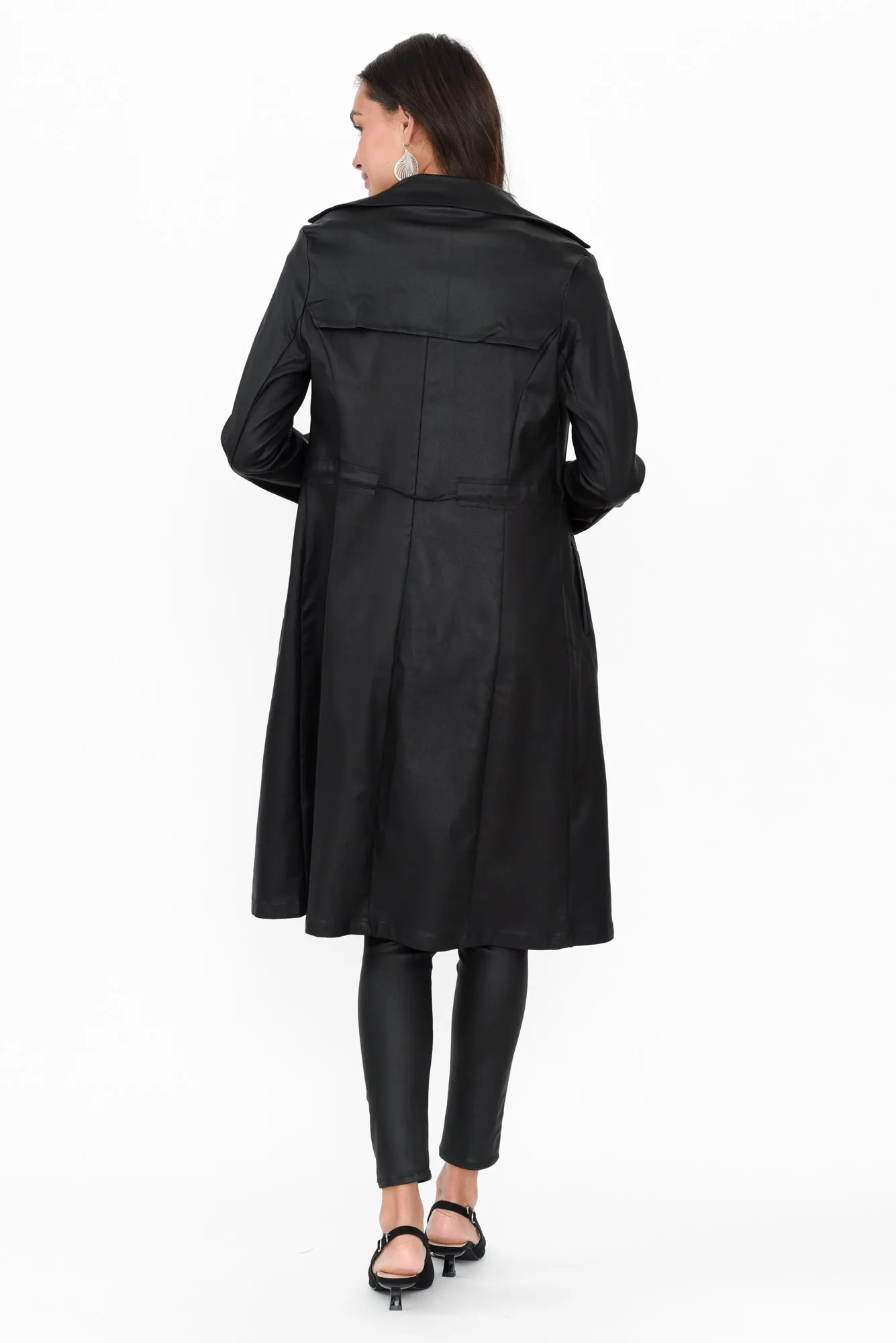 Rois Black Faux Leather Trench Coat