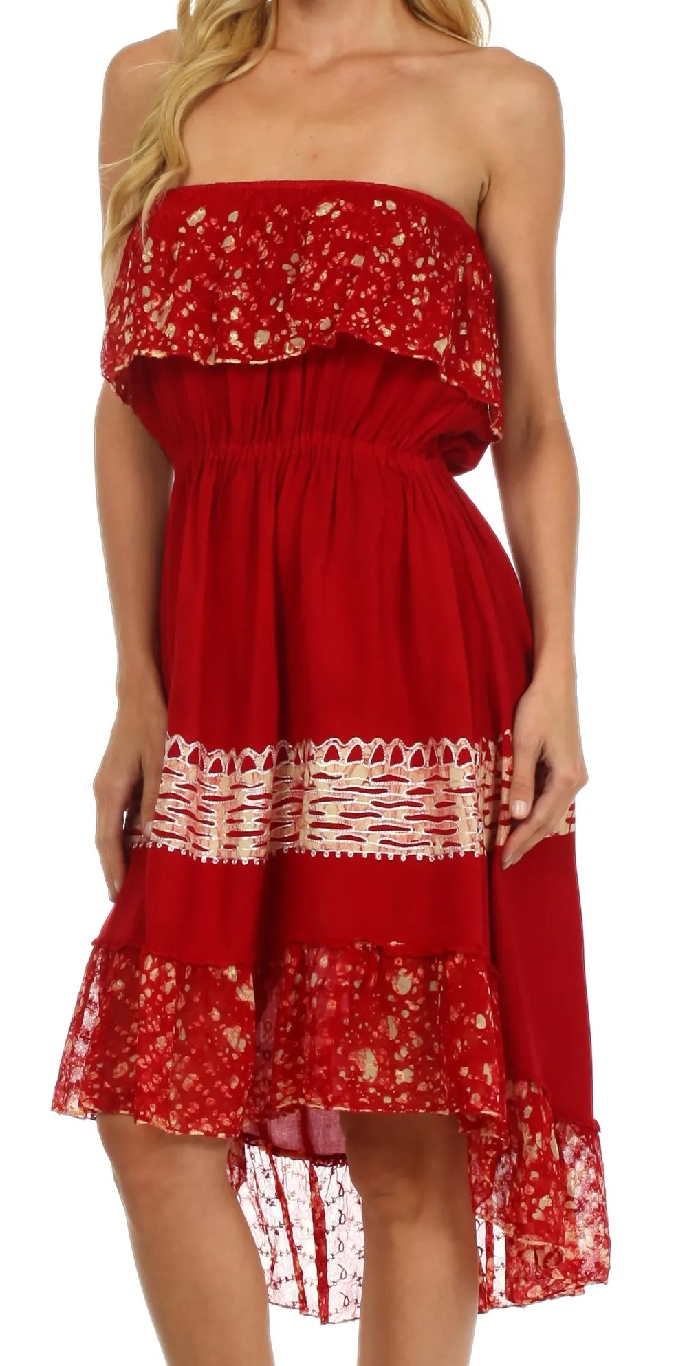 Sakkas Akshita Batik Hi Lo Crepe Ruffle Dress