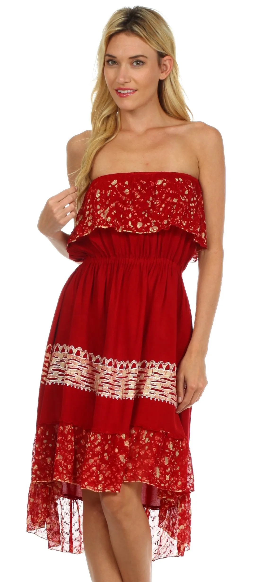 Sakkas Akshita Batik Hi Lo Crepe Ruffle Dress