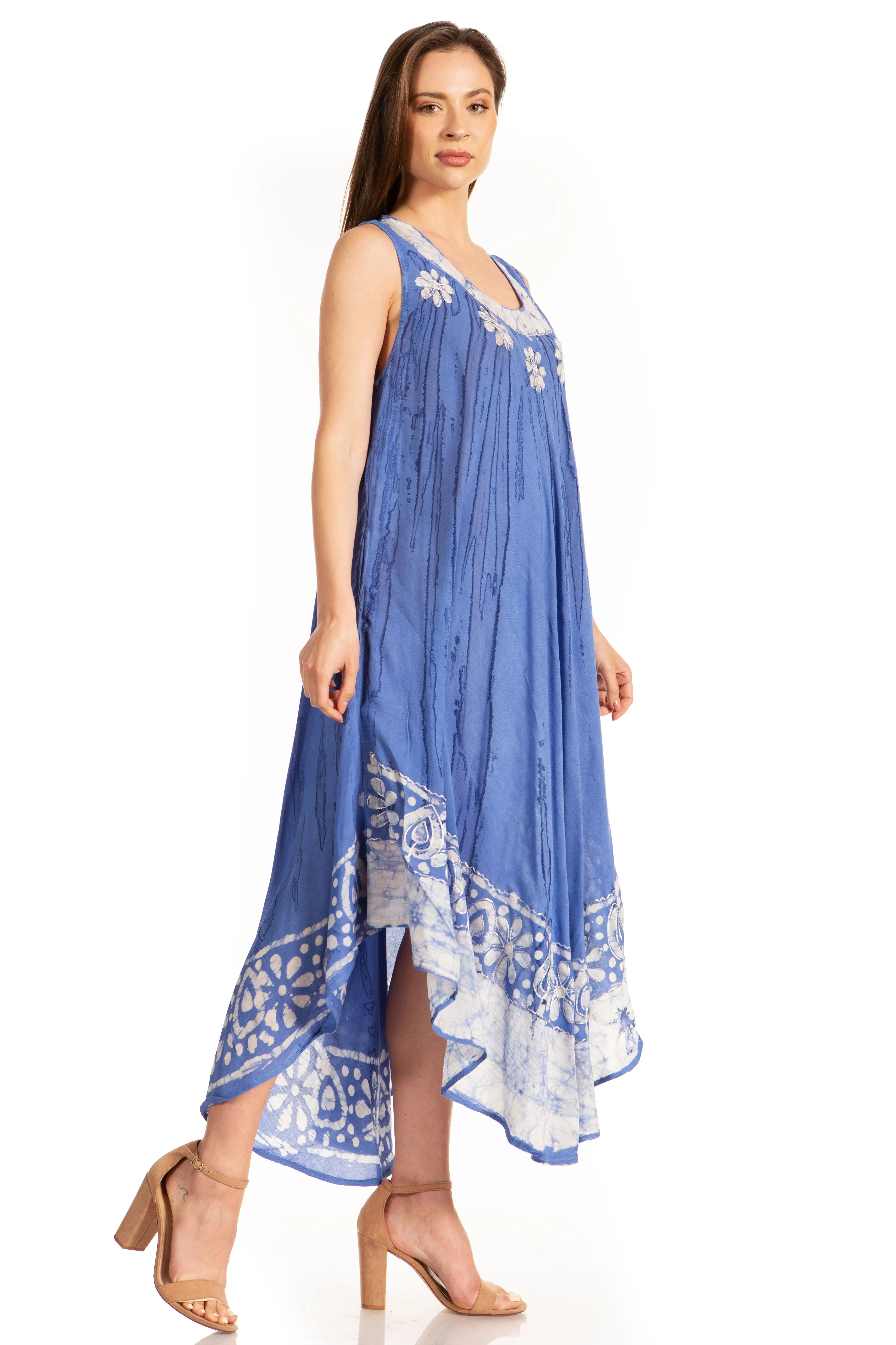 Sakkas Alexis Embroidered Long Sleeveless Floral Caftan Dress / Cover Up