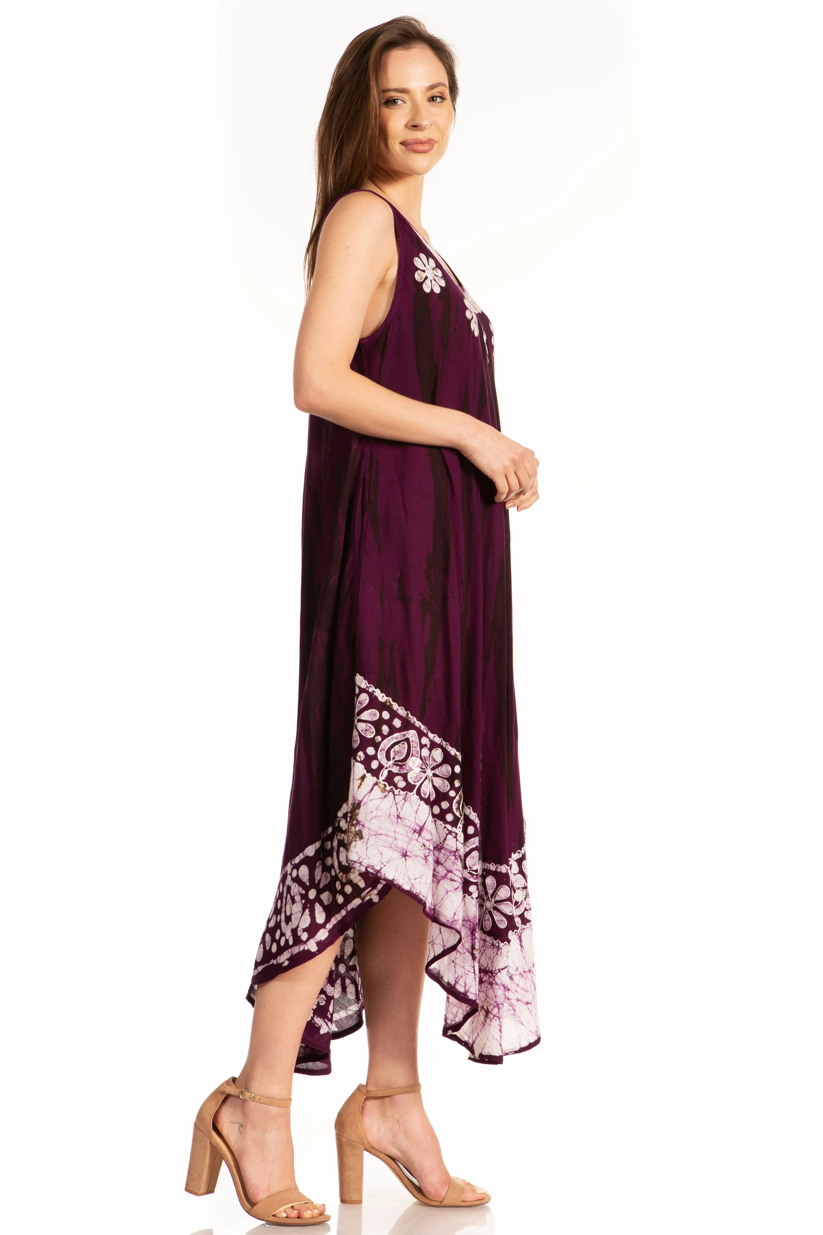 Sakkas Alexis Embroidered Long Sleeveless Floral Caftan Dress / Cover Up