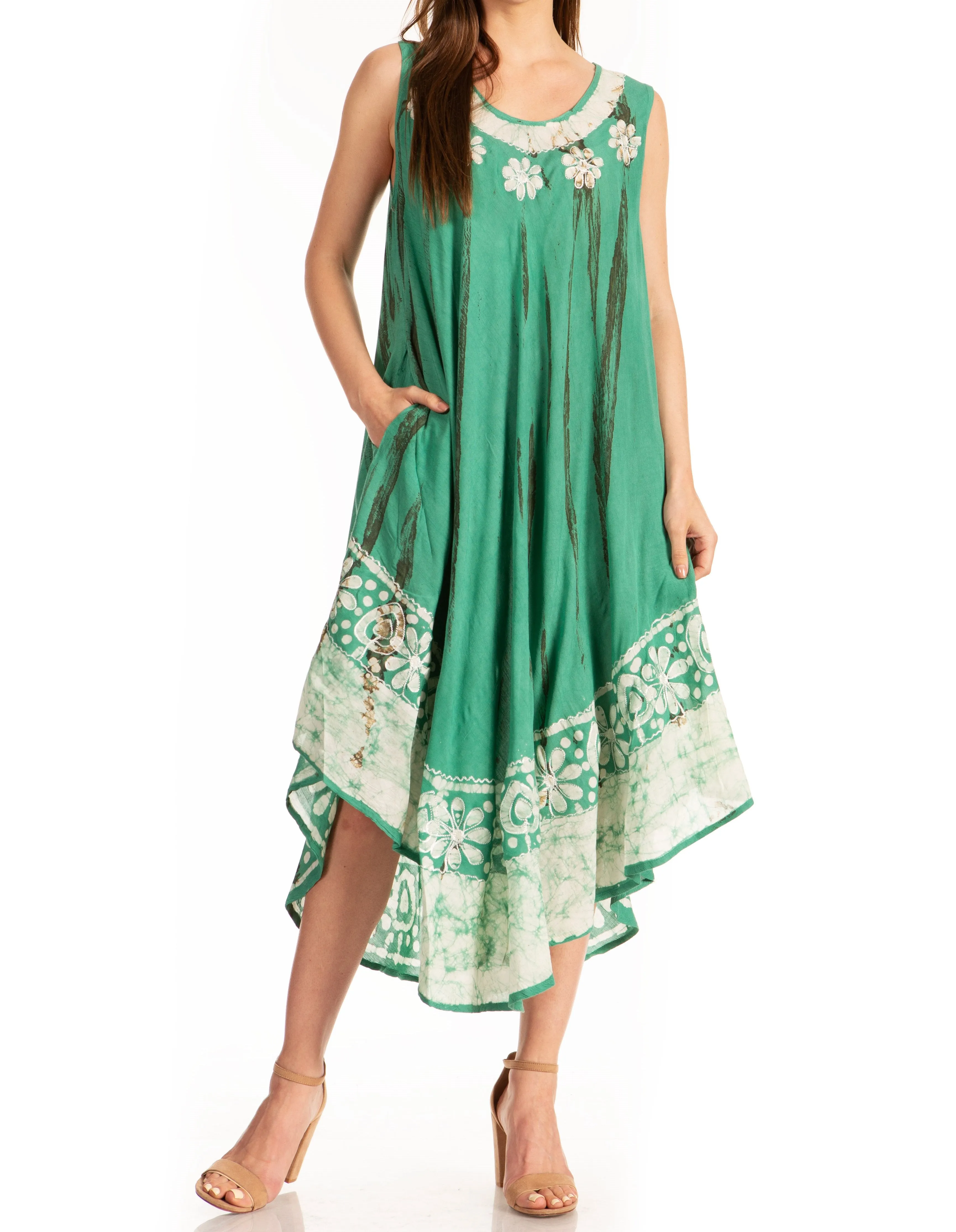 Sakkas Alexis Embroidered Long Sleeveless Floral Caftan Dress / Cover Up