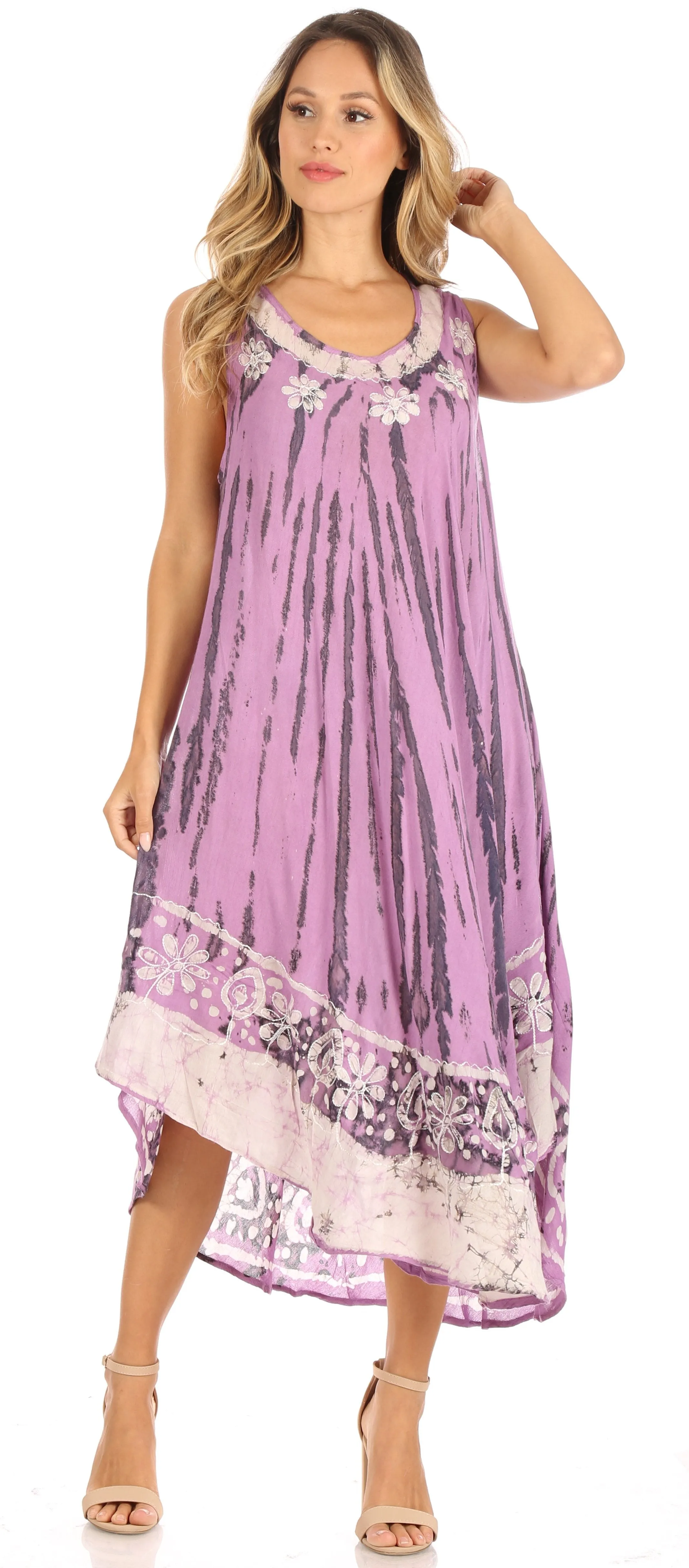 Sakkas Alexis Embroidered Long Sleeveless Floral Caftan Dress / Cover Up