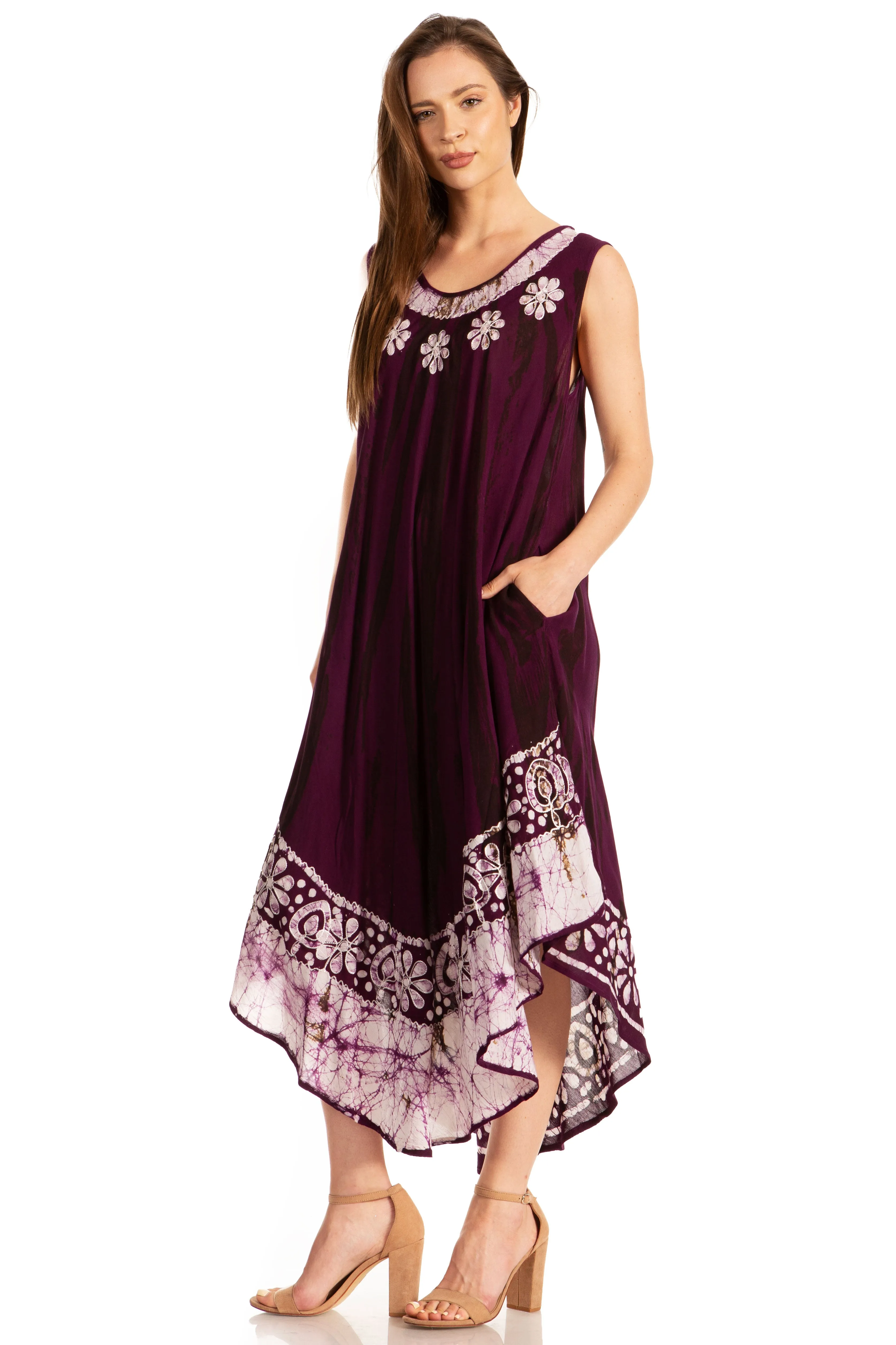 Sakkas Alexis Embroidered Long Sleeveless Floral Caftan Dress / Cover Up