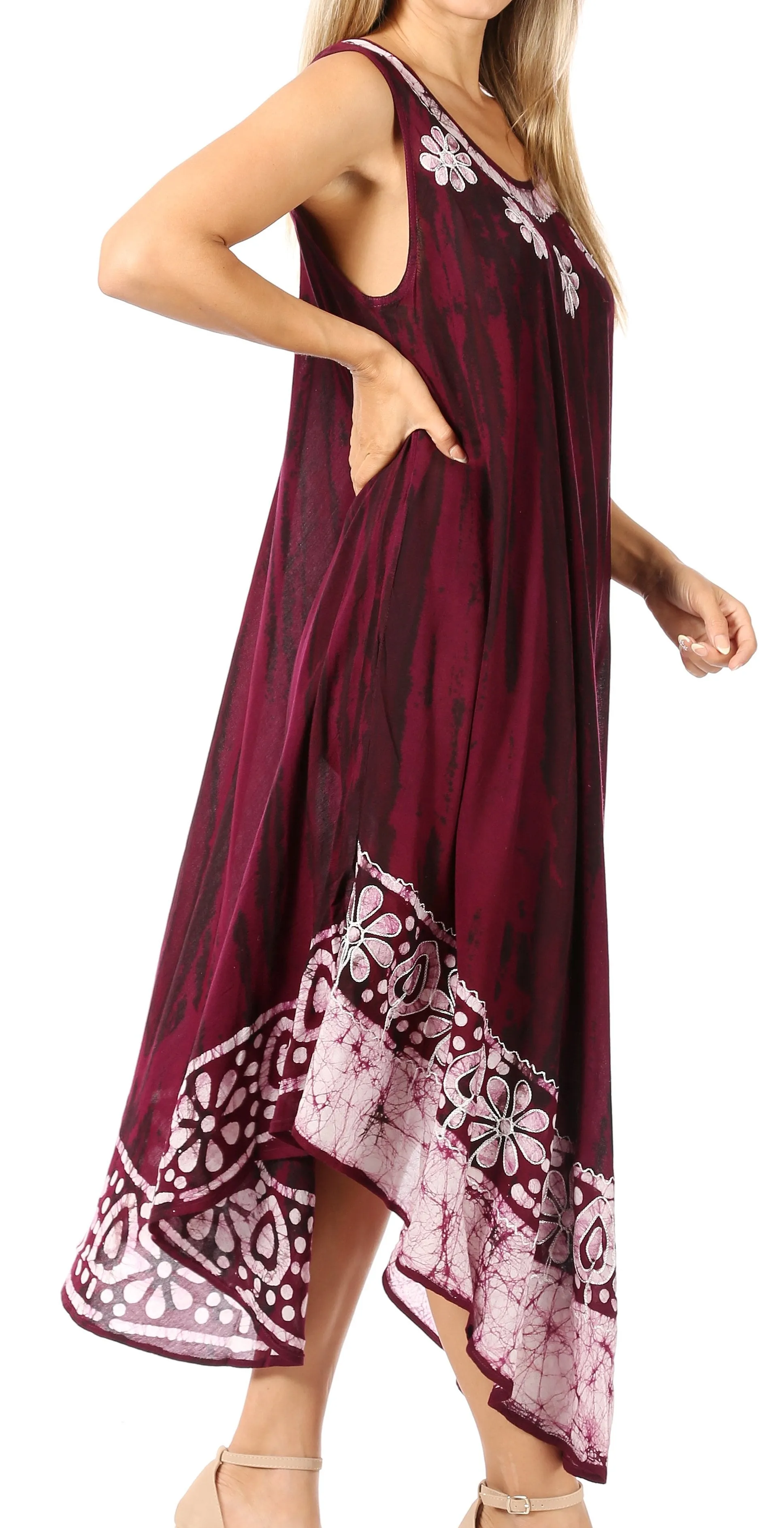 Sakkas Alexis Embroidered Long Sleeveless Floral Caftan Dress / Cover Up