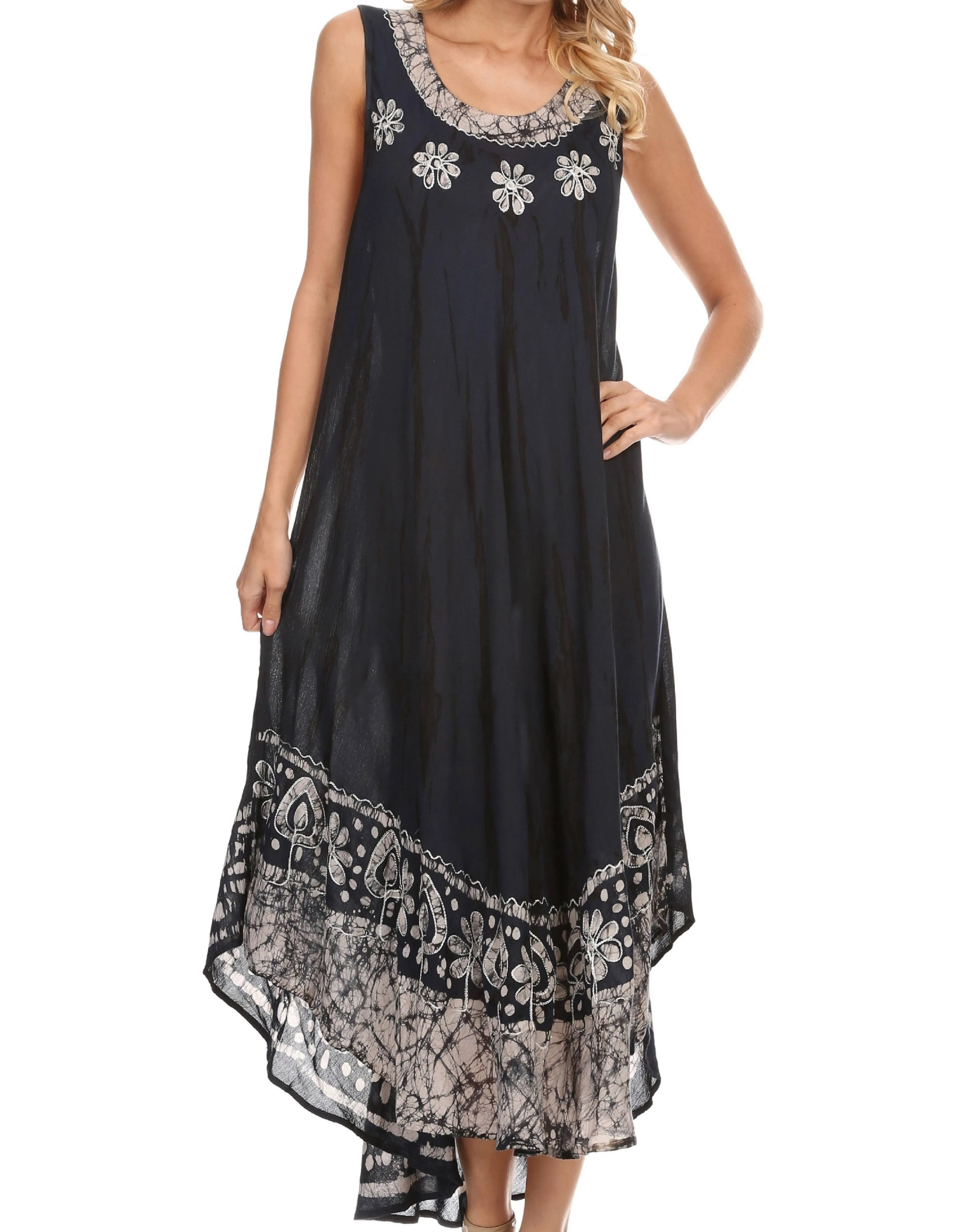 Sakkas Alexis Embroidered Long Sleeveless Floral Caftan Dress / Cover Up