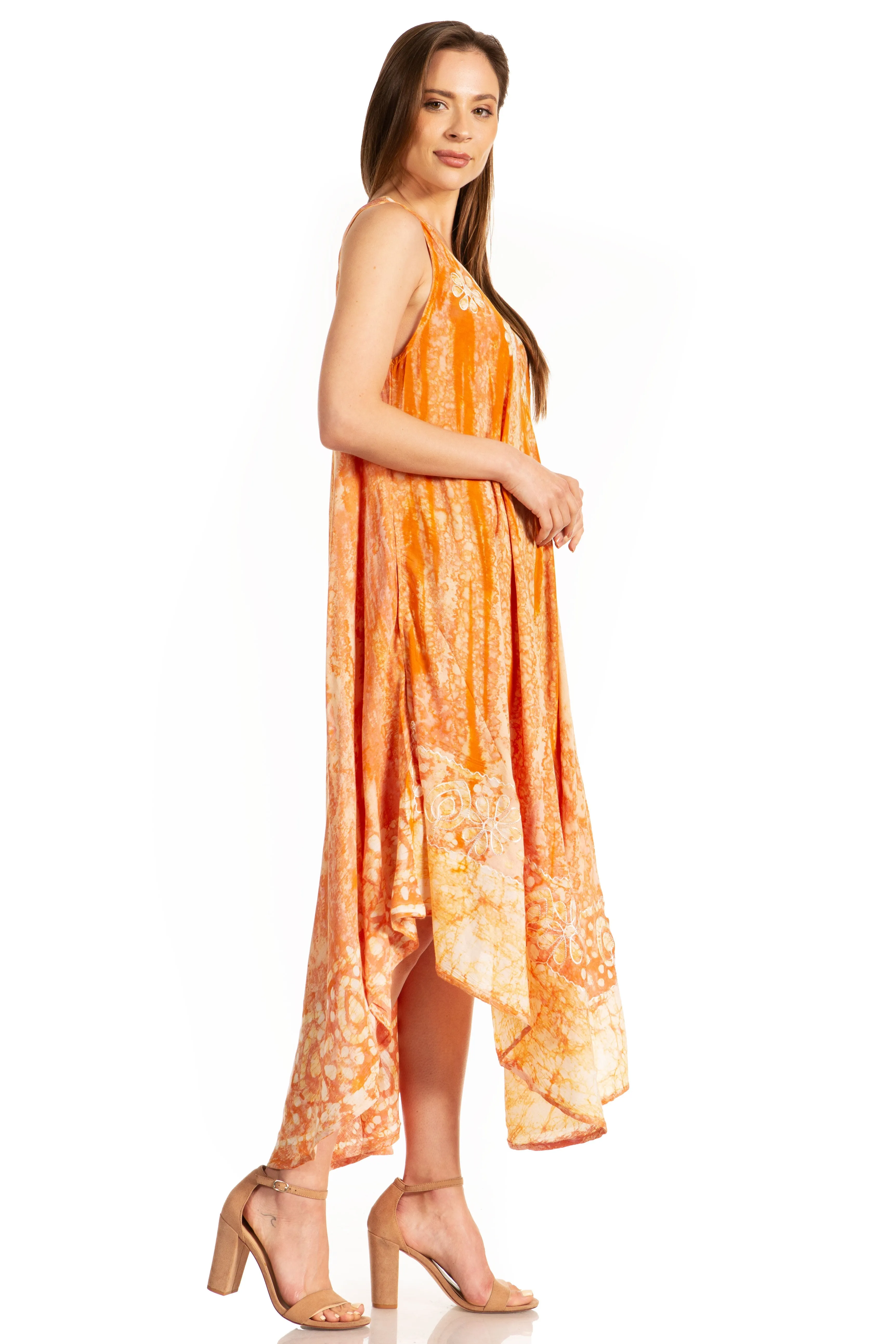 Sakkas Alexis Embroidered Long Sleeveless Floral Caftan Dress / Cover Up