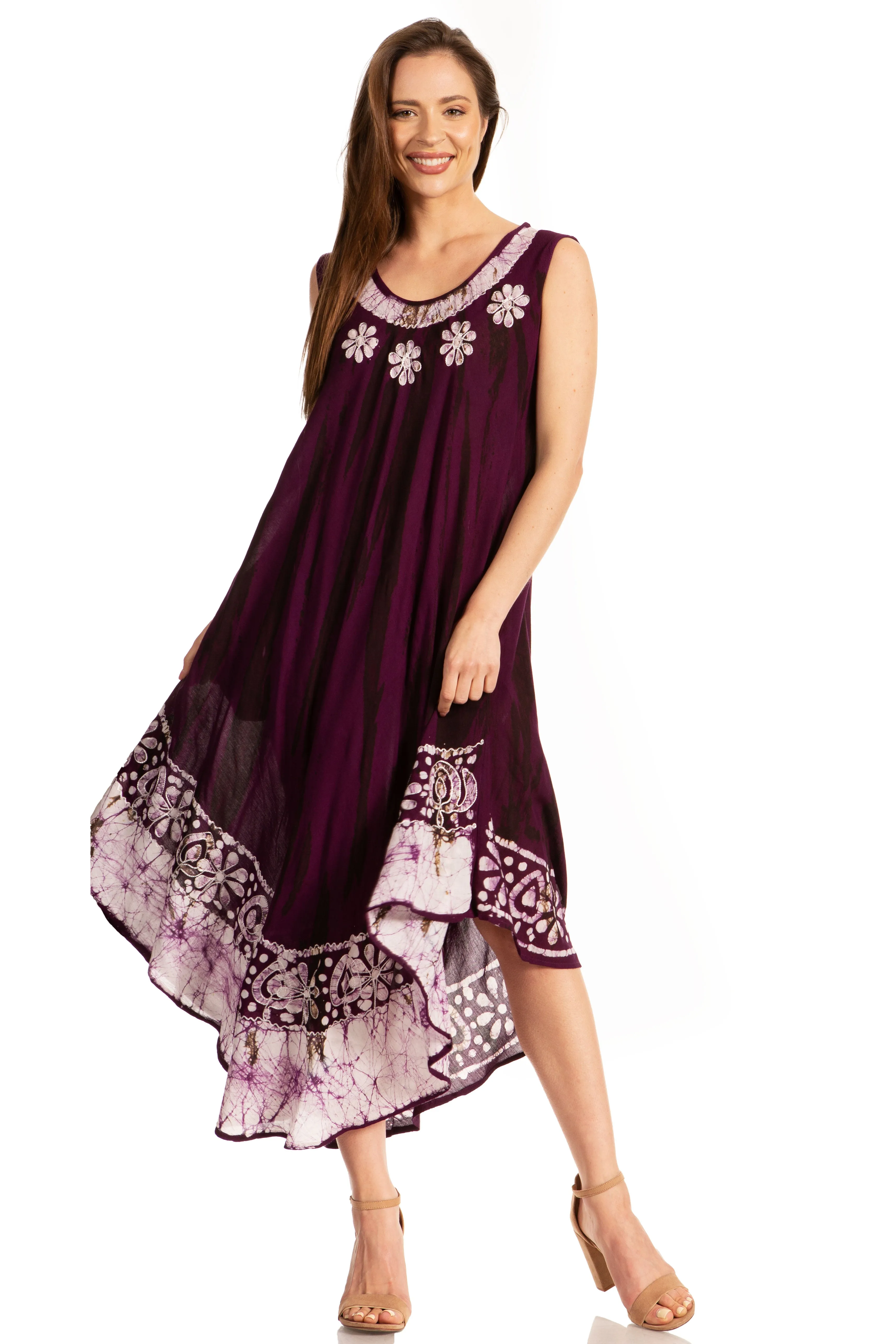 Sakkas Alexis Embroidered Long Sleeveless Floral Caftan Dress / Cover Up