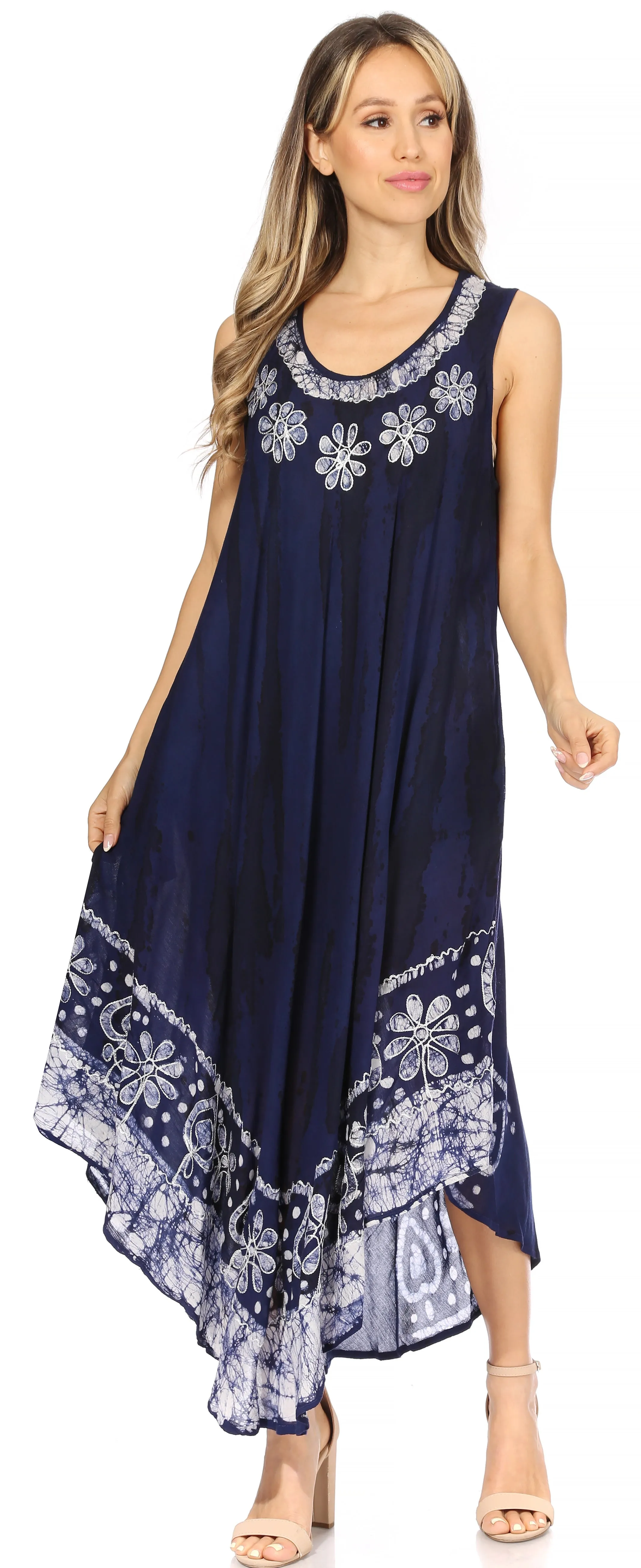 Sakkas Alexis Embroidered Long Sleeveless Floral Caftan Dress / Cover Up