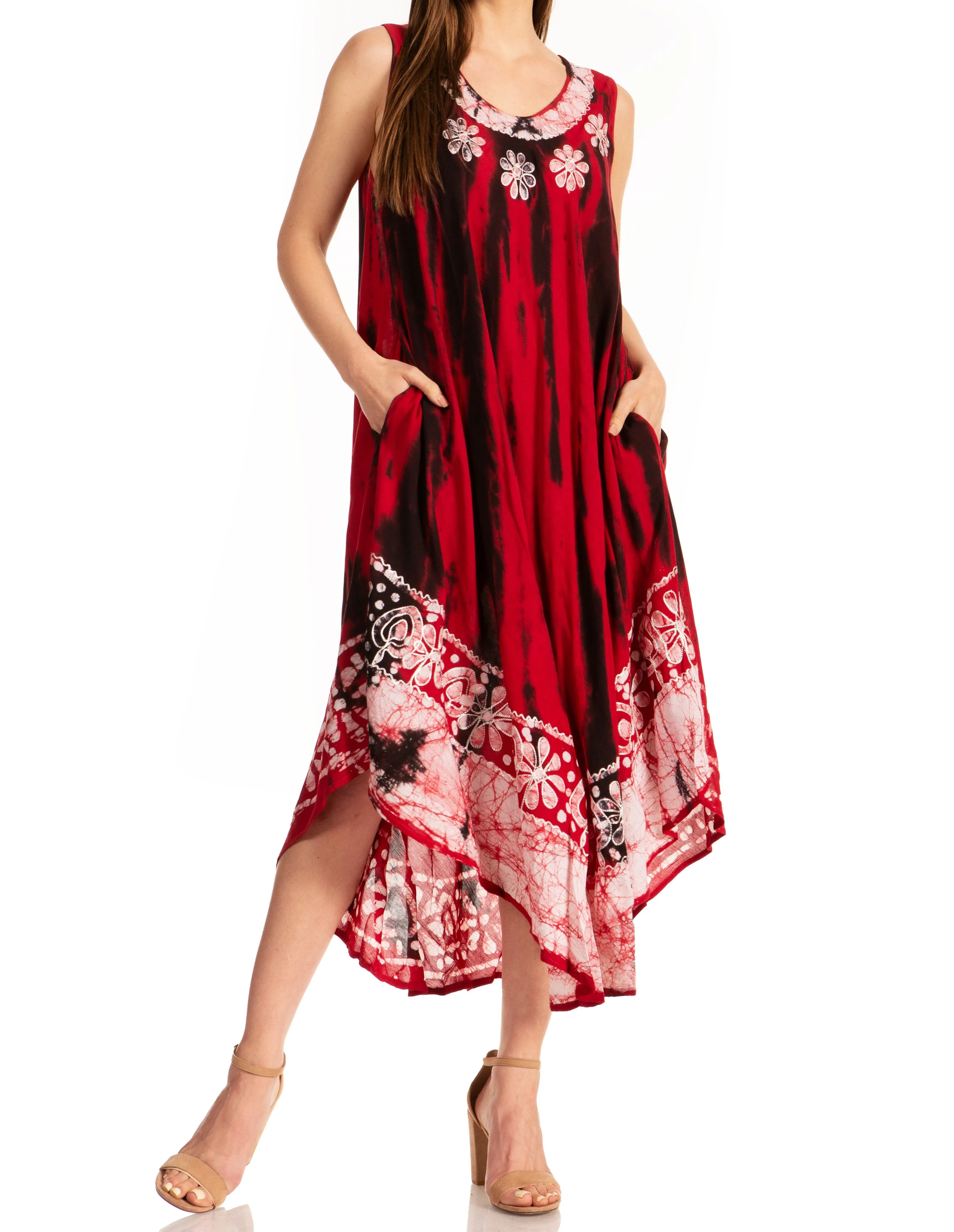 Sakkas Alexis Embroidered Long Sleeveless Floral Caftan Dress / Cover Up