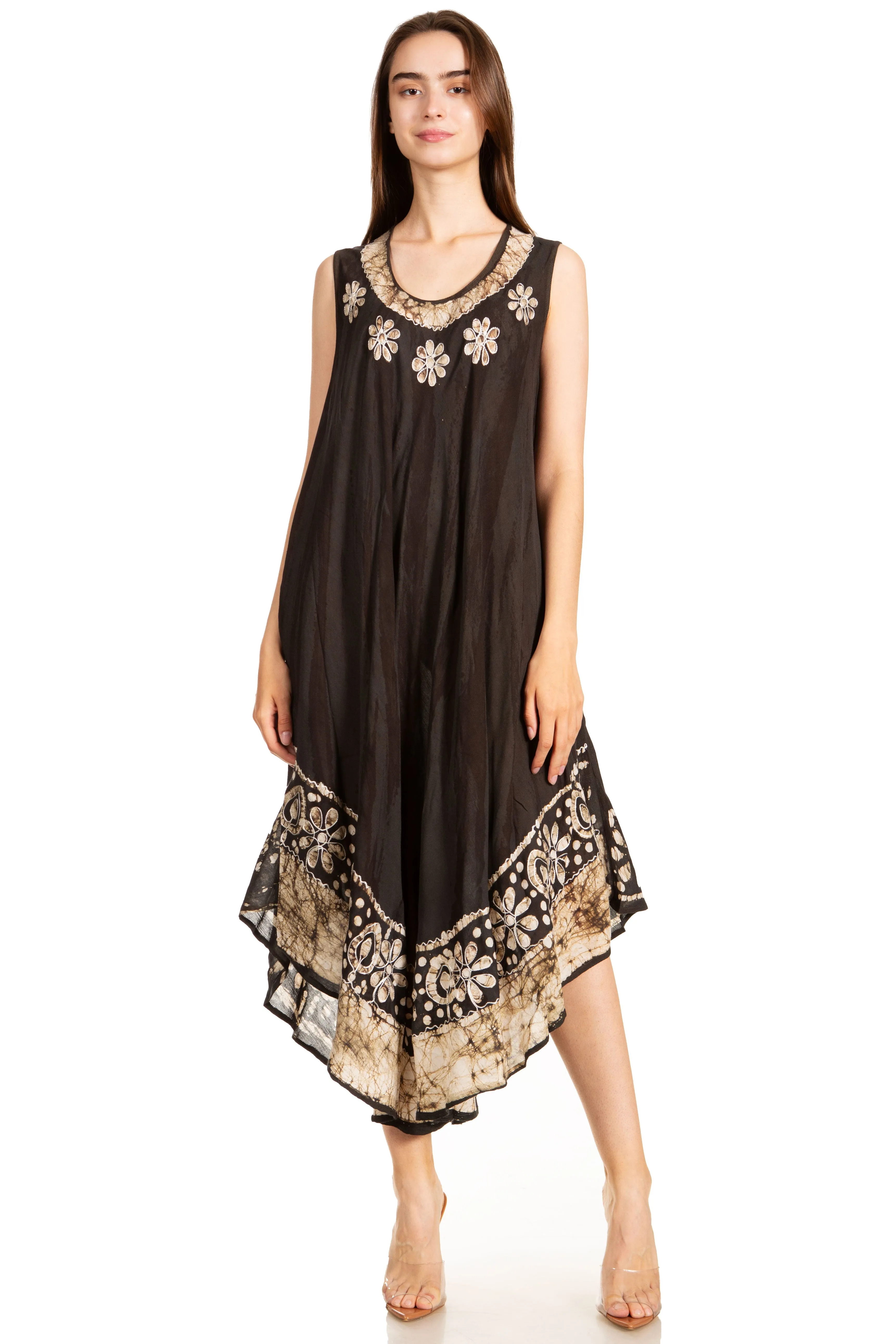 Sakkas Alexis Embroidered Long Sleeveless Floral Caftan Dress / Cover Up