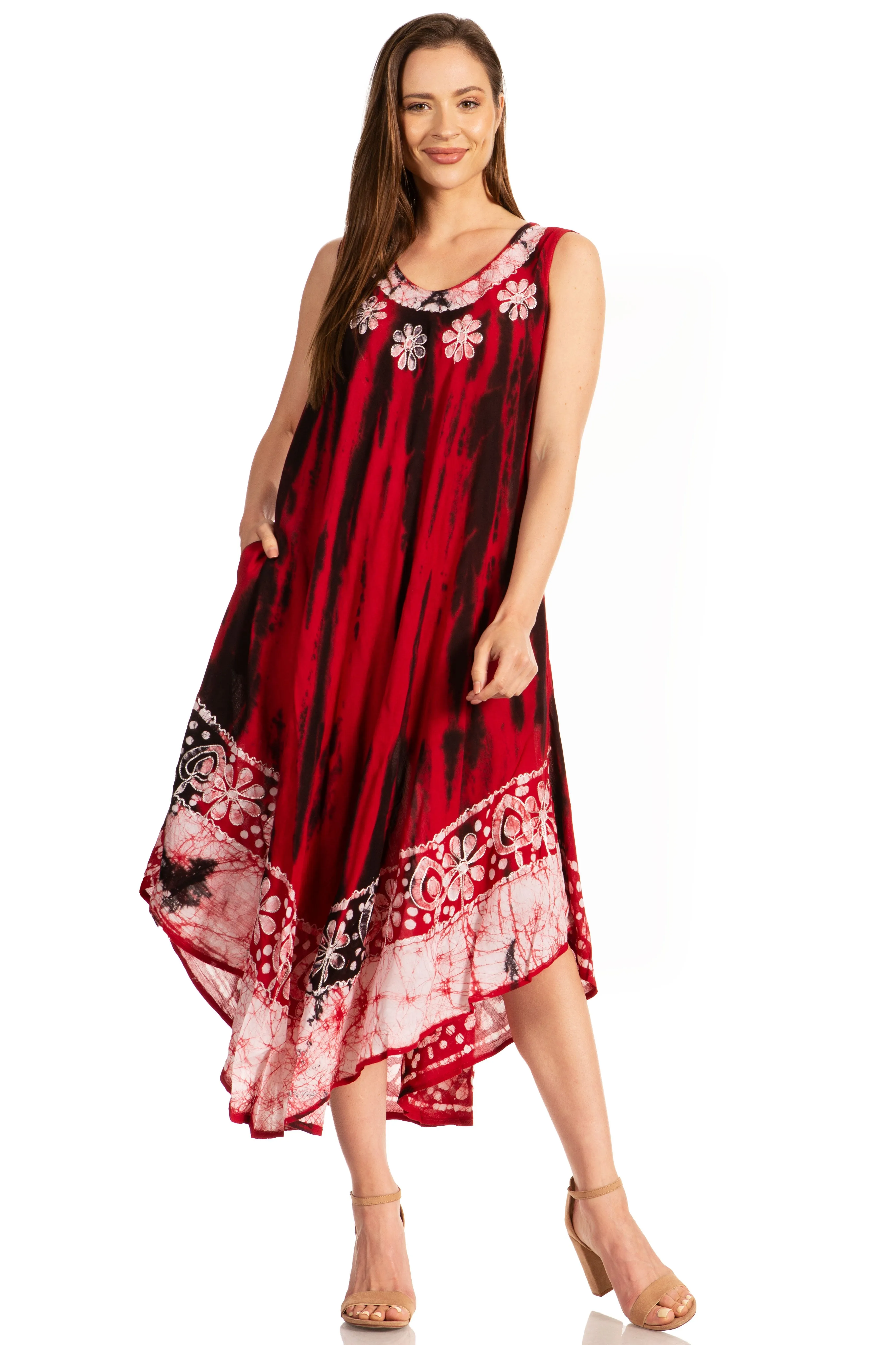 Sakkas Alexis Embroidered Long Sleeveless Floral Caftan Dress / Cover Up