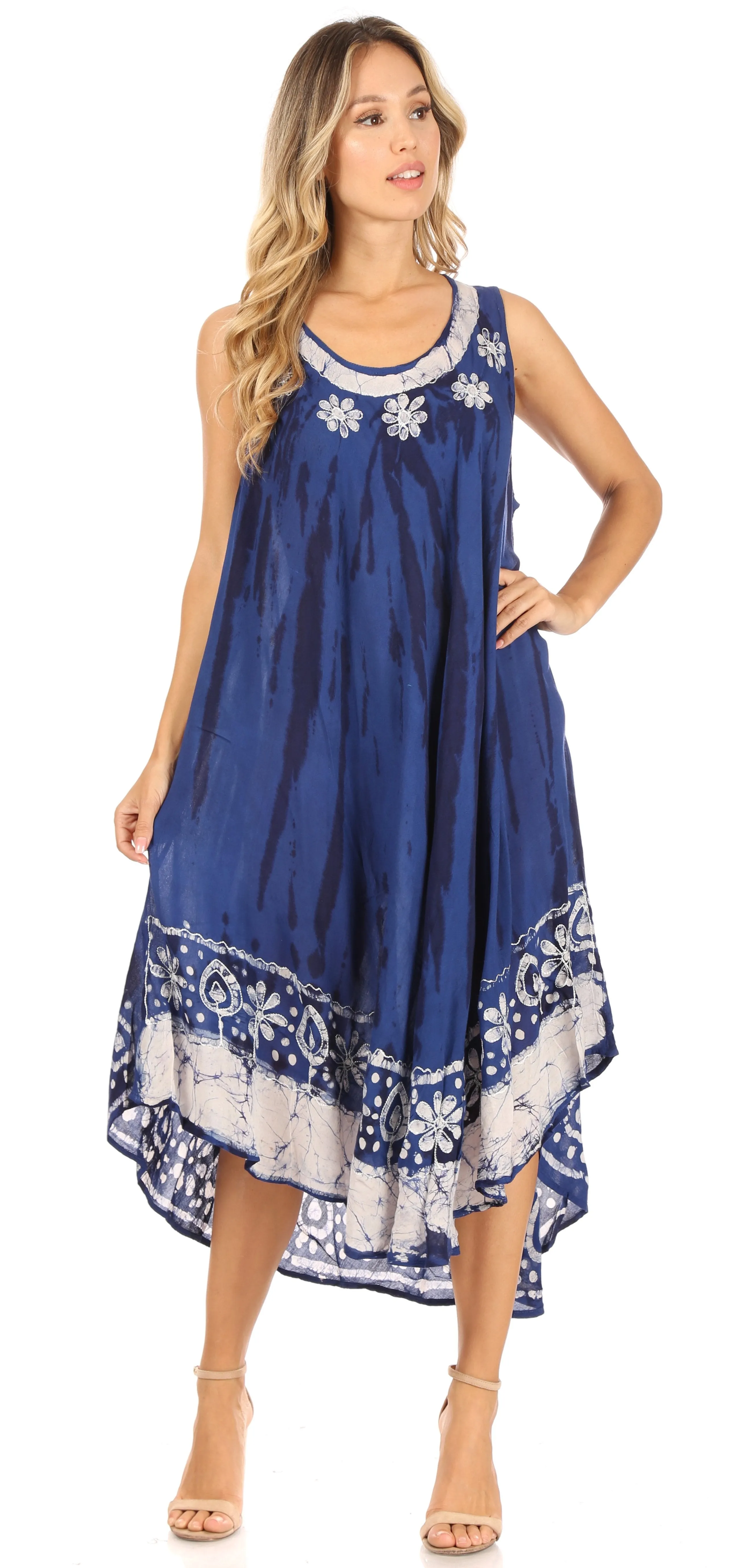 Sakkas Alexis Embroidered Long Sleeveless Floral Caftan Dress / Cover Up