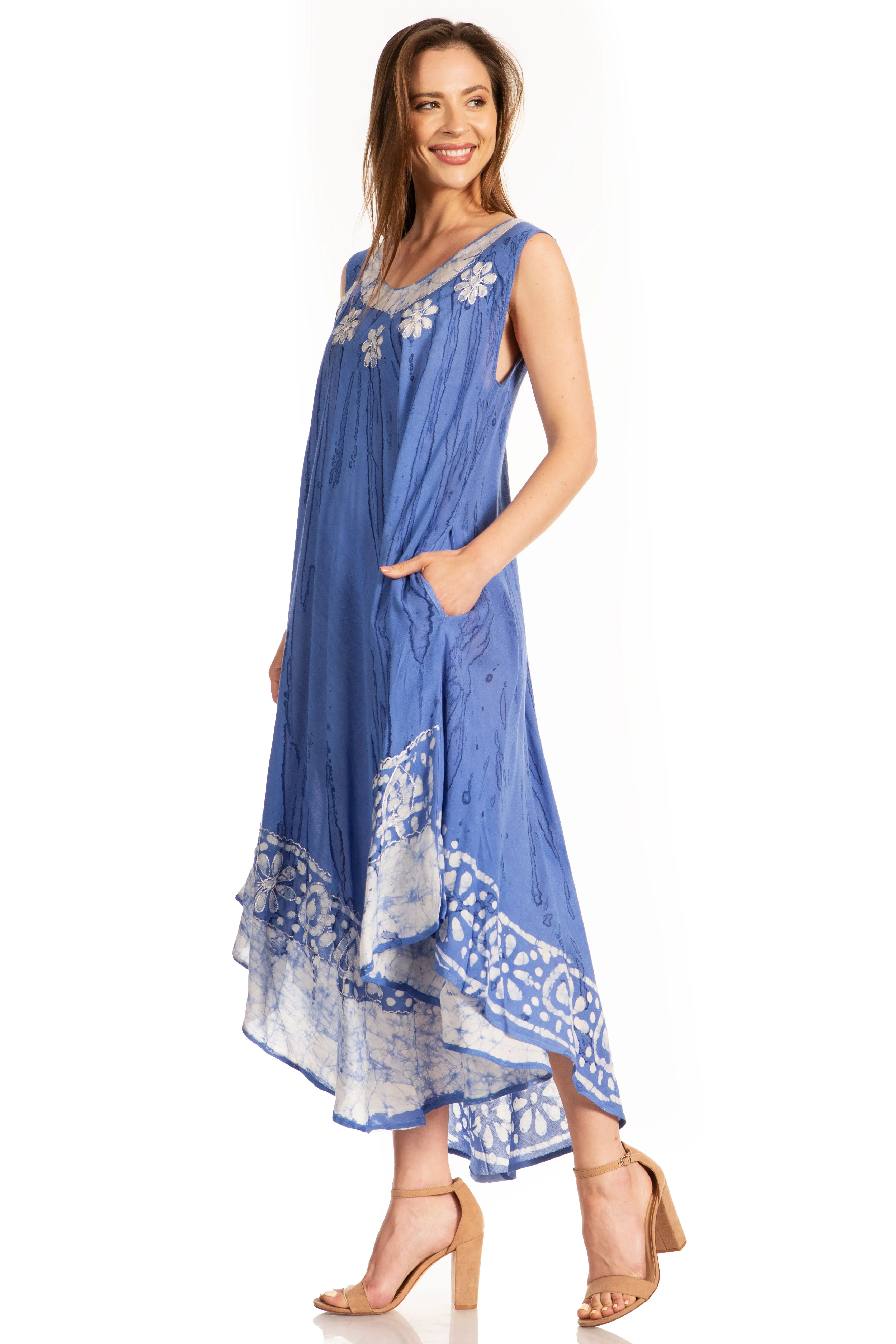 Sakkas Alexis Embroidered Long Sleeveless Floral Caftan Dress / Cover Up