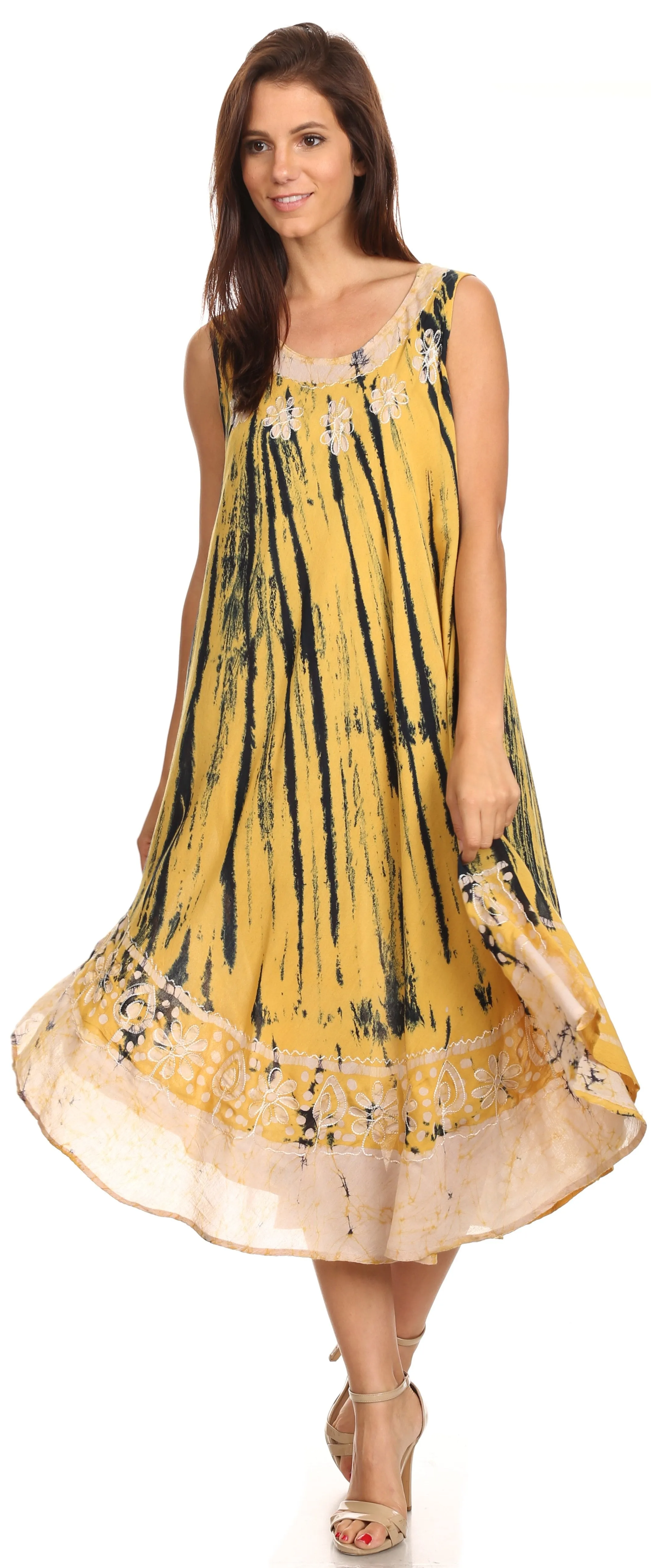 Sakkas Alexis Embroidered Long Sleeveless Floral Caftan Dress / Cover Up