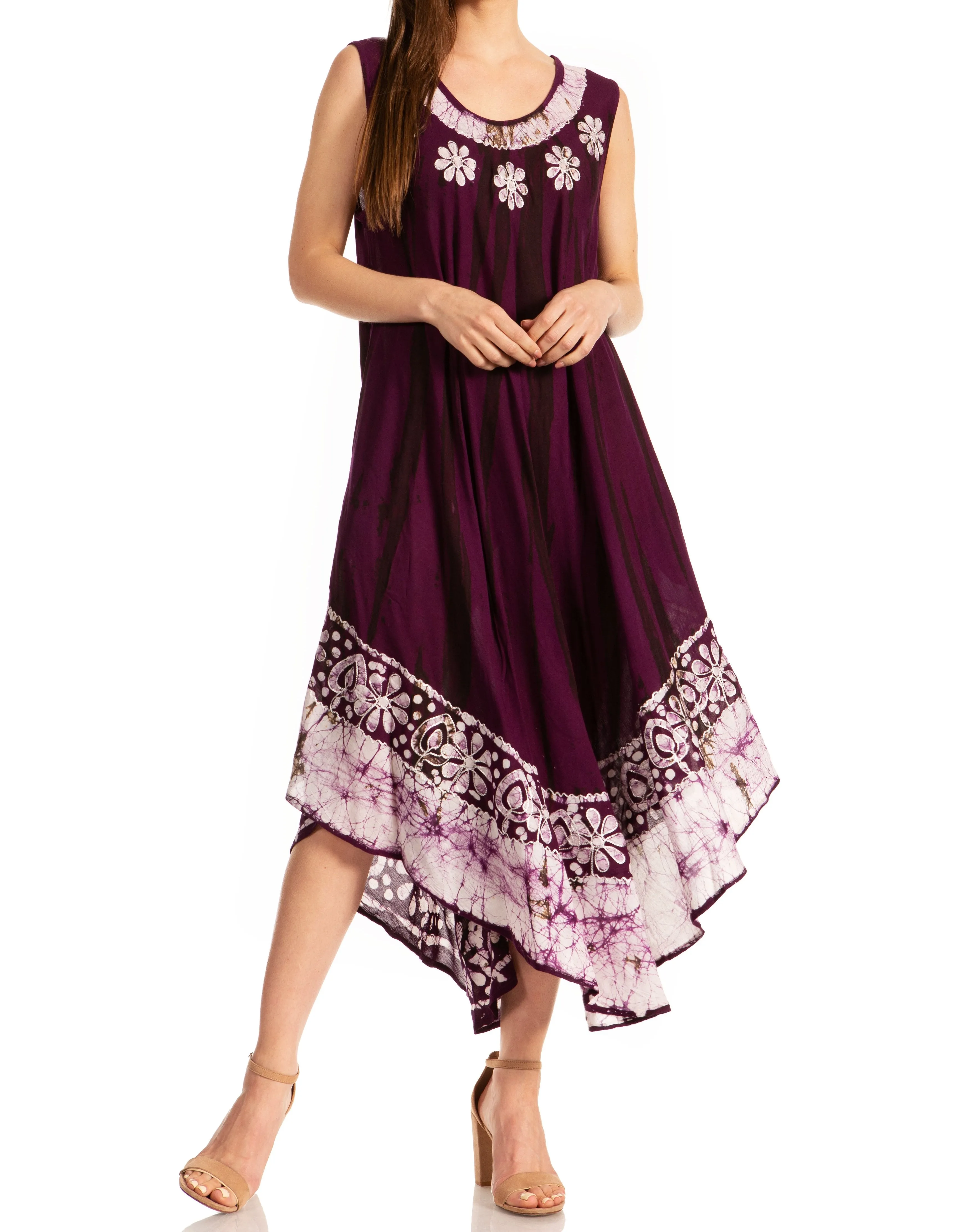 Sakkas Alexis Embroidered Long Sleeveless Floral Caftan Dress / Cover Up