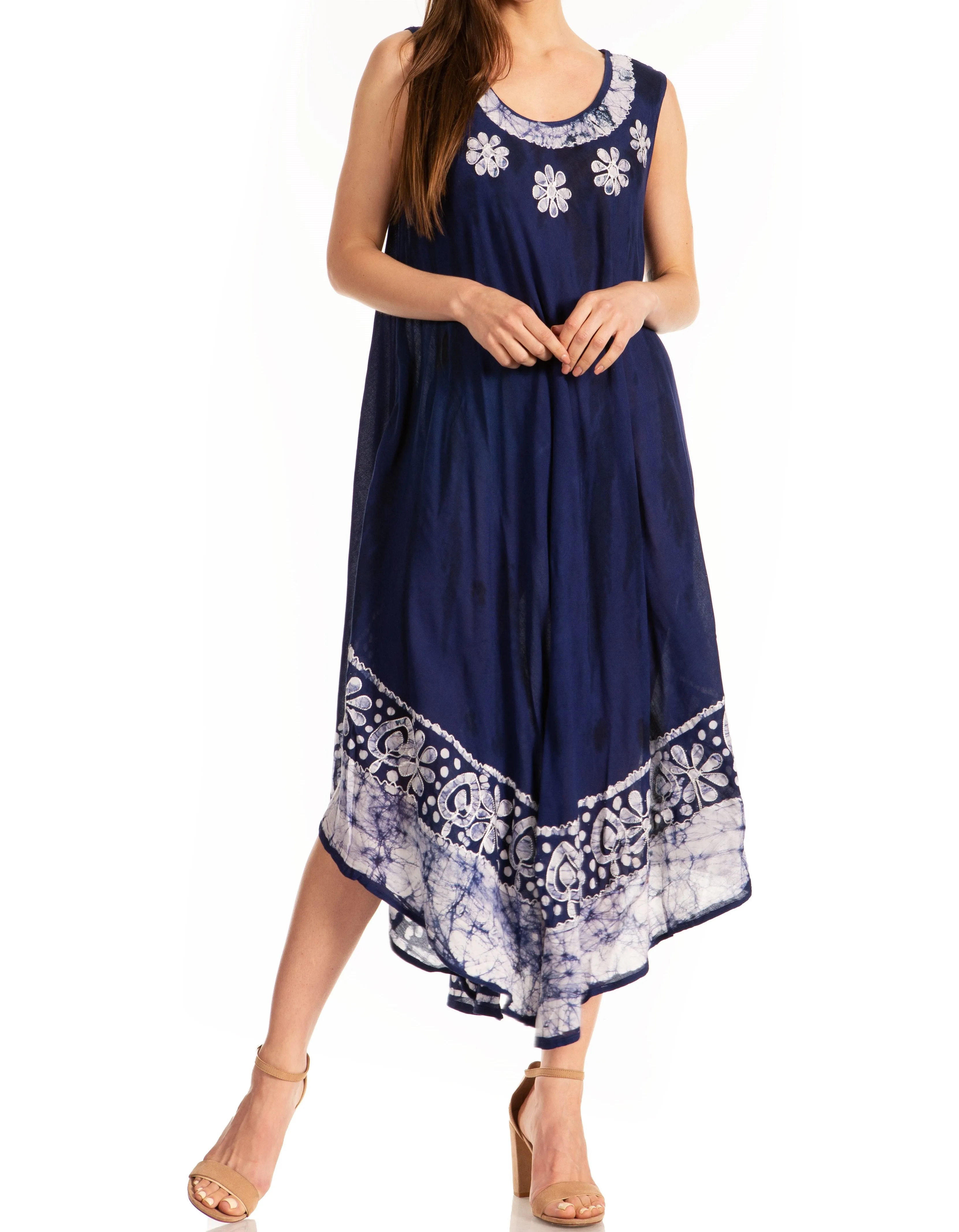 Sakkas Alexis Embroidered Long Sleeveless Floral Caftan Dress / Cover Up