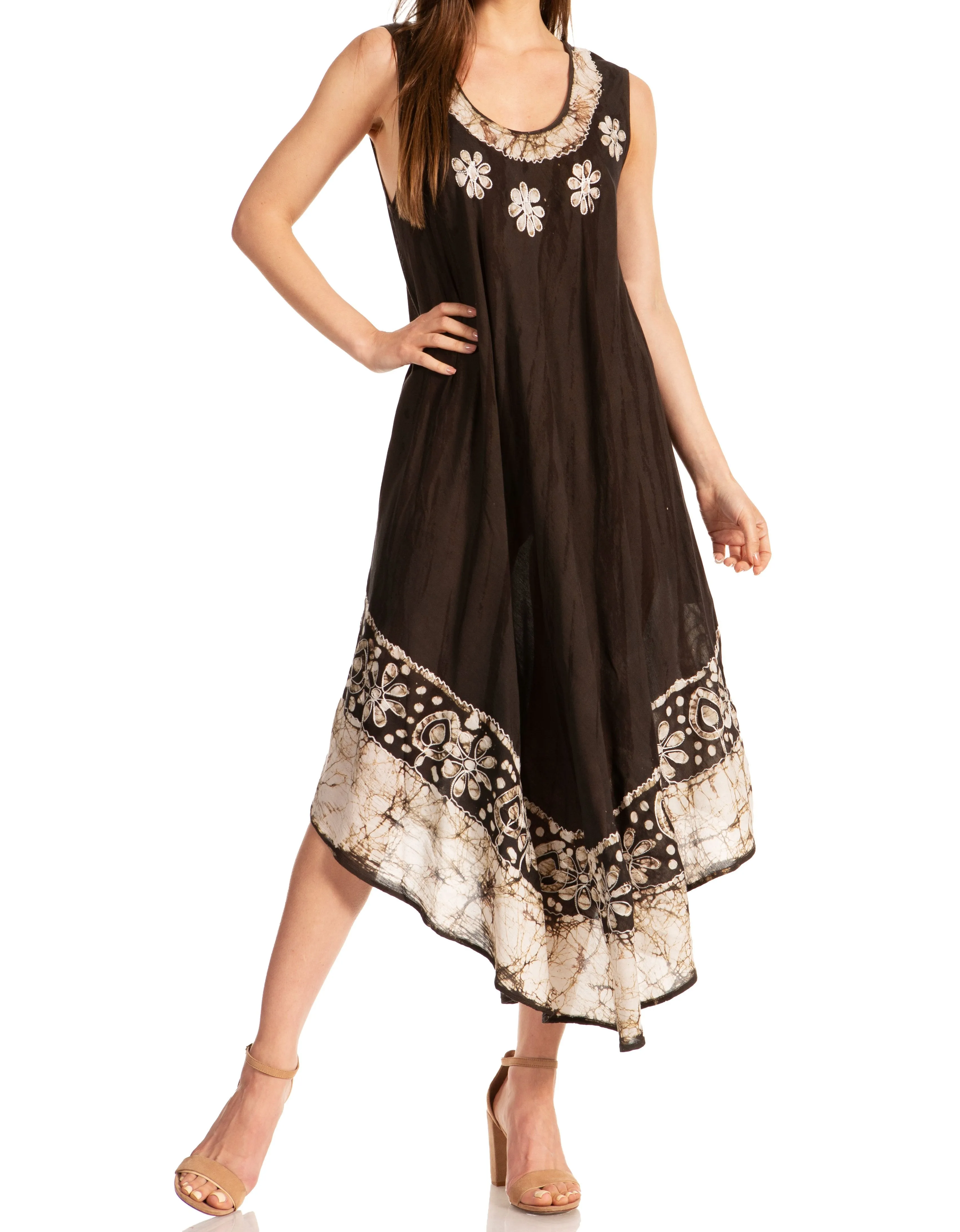 Sakkas Alexis Embroidered Long Sleeveless Floral Caftan Dress / Cover Up