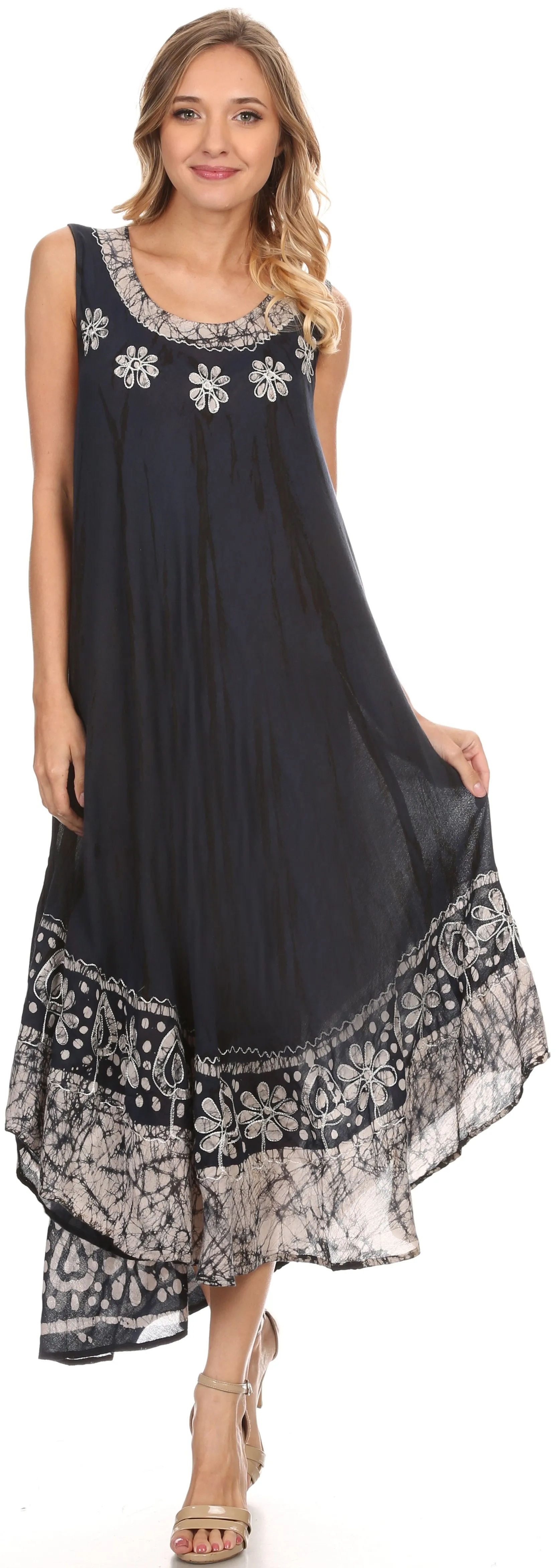 Sakkas Alexis Embroidered Long Sleeveless Floral Caftan Dress / Cover Up