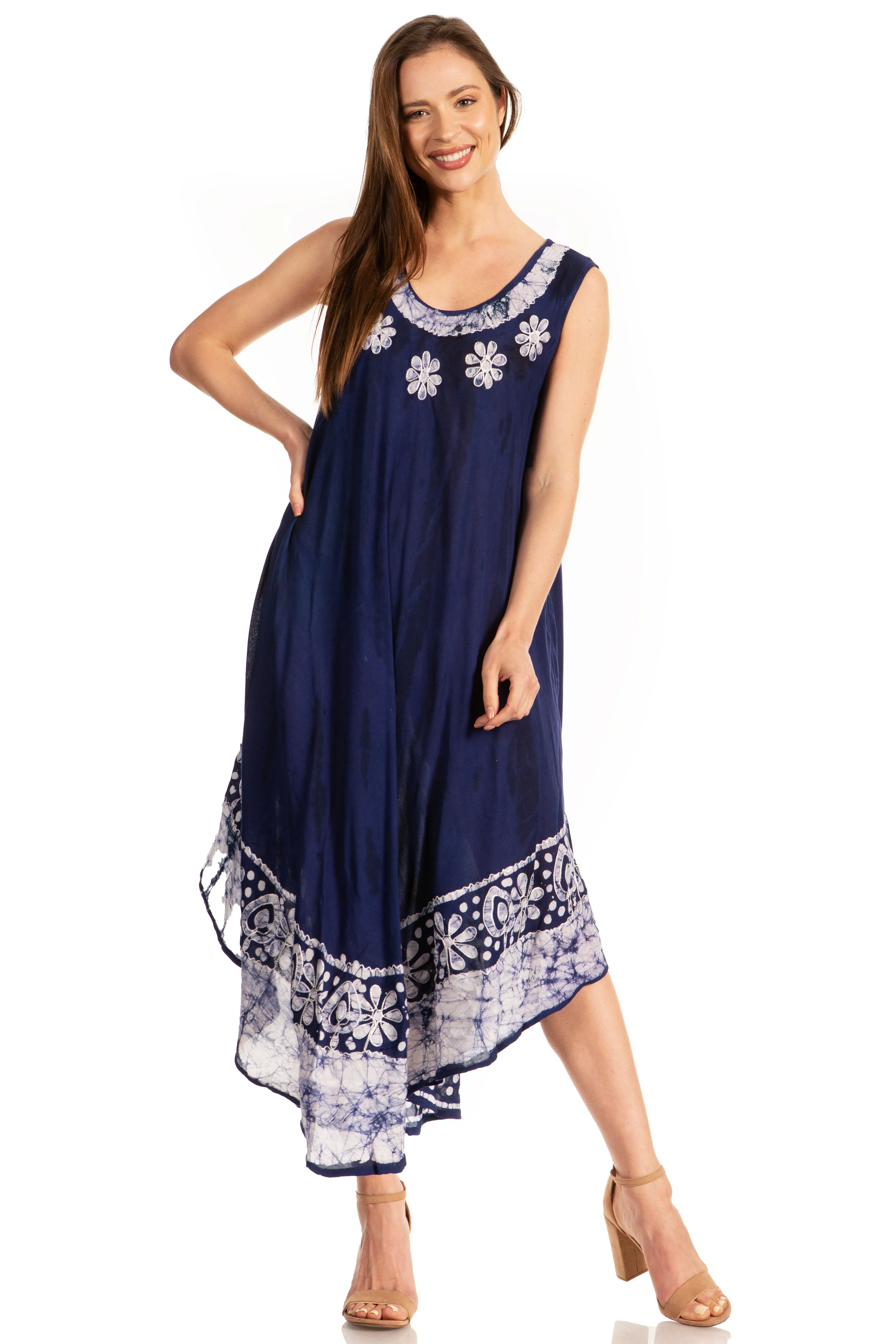 Sakkas Alexis Embroidered Long Sleeveless Floral Caftan Dress / Cover Up