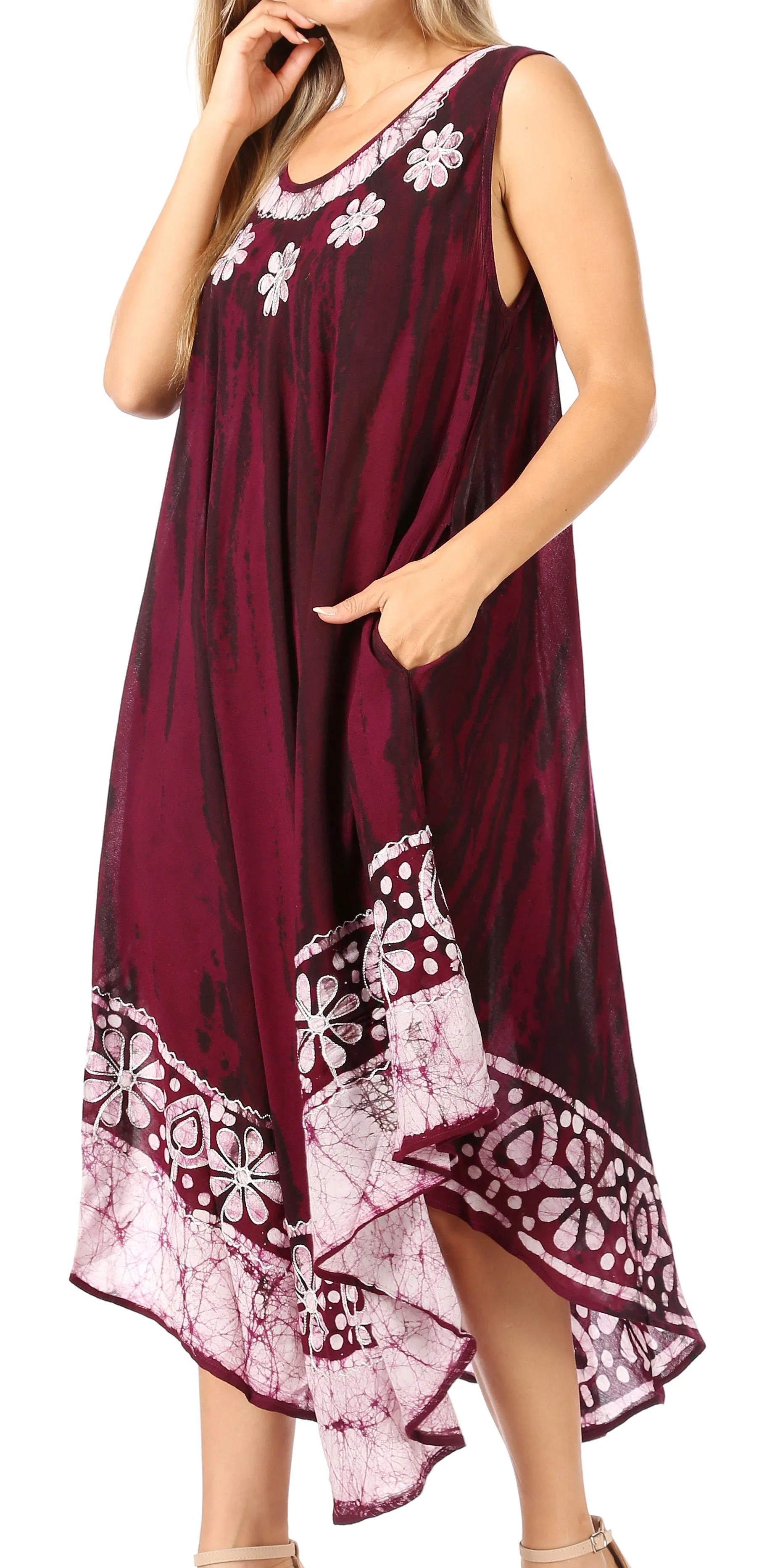 Sakkas Alexis Embroidered Long Sleeveless Floral Caftan Dress / Cover Up