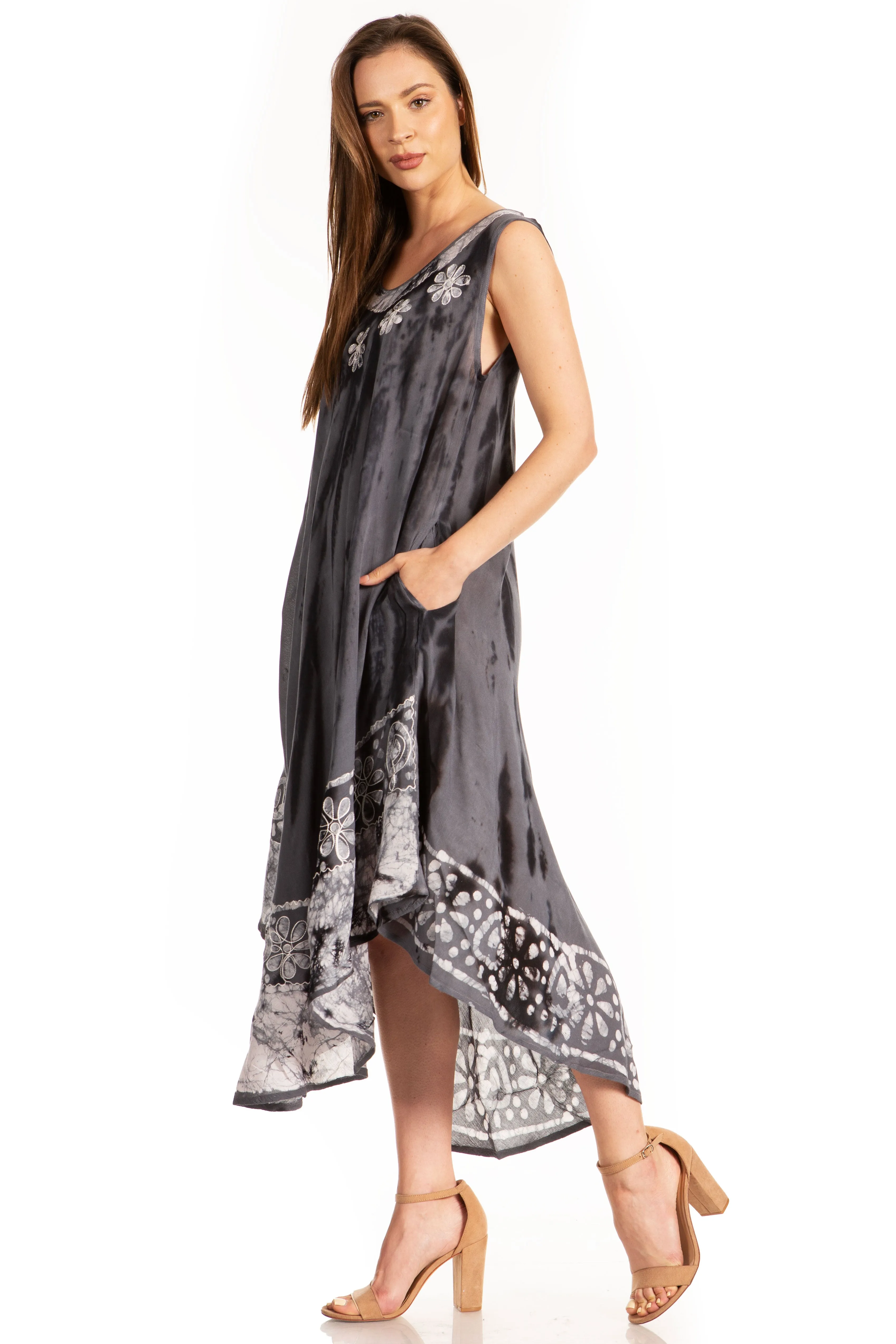 Sakkas Alexis Embroidered Long Sleeveless Floral Caftan Dress / Cover Up