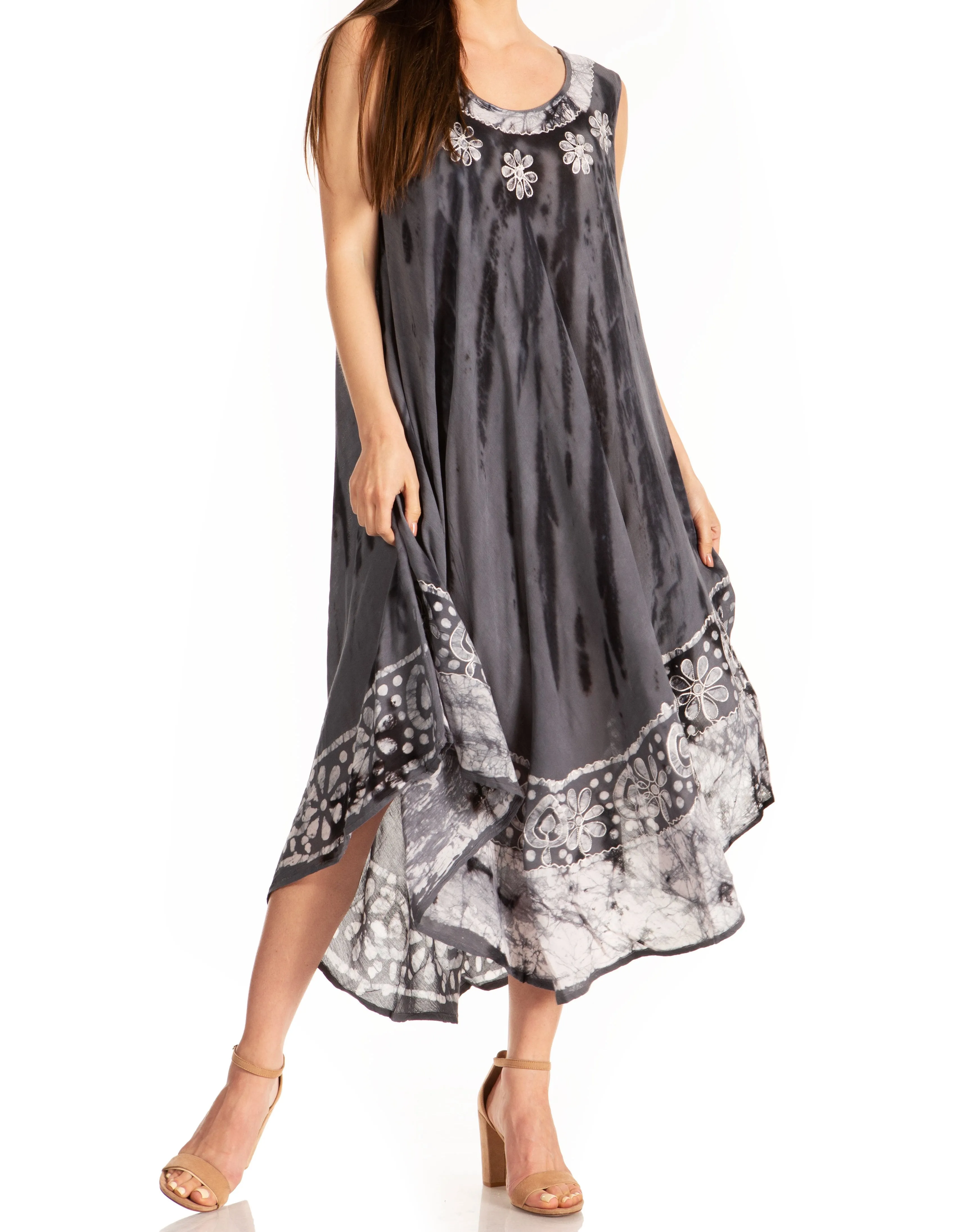 Sakkas Alexis Embroidered Long Sleeveless Floral Caftan Dress / Cover Up