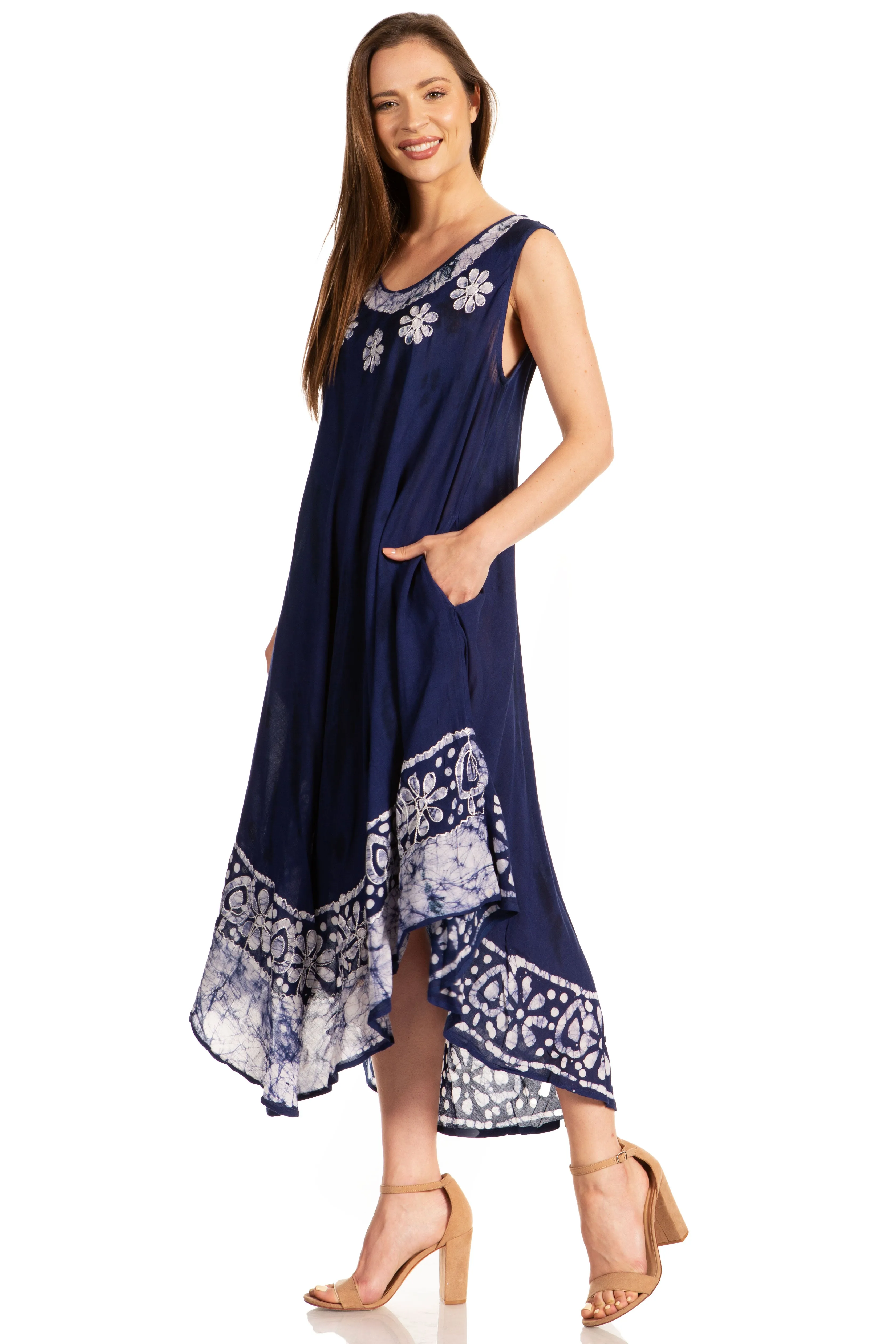 Sakkas Alexis Embroidered Long Sleeveless Floral Caftan Dress / Cover Up