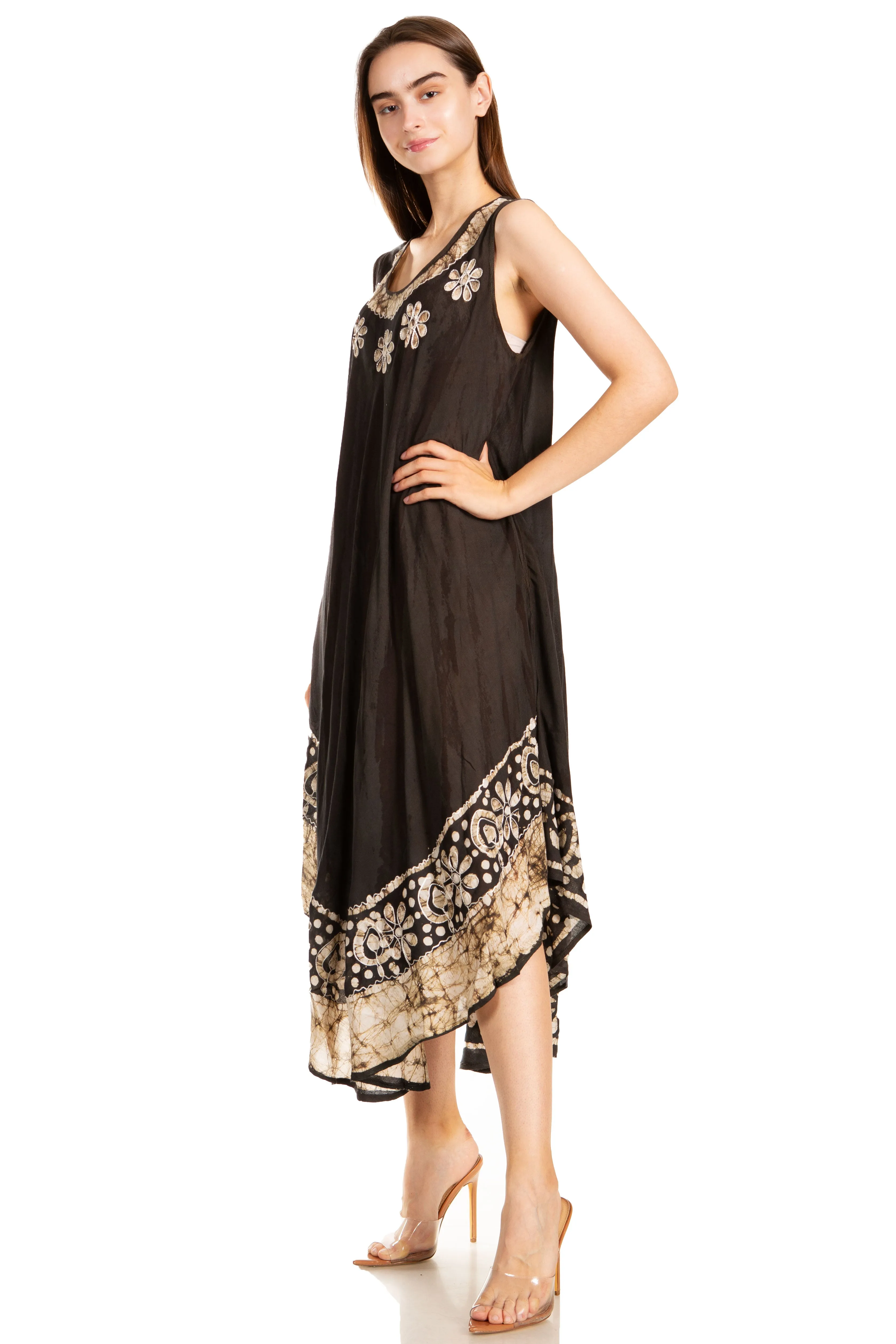 Sakkas Alexis Embroidered Long Sleeveless Floral Caftan Dress / Cover Up