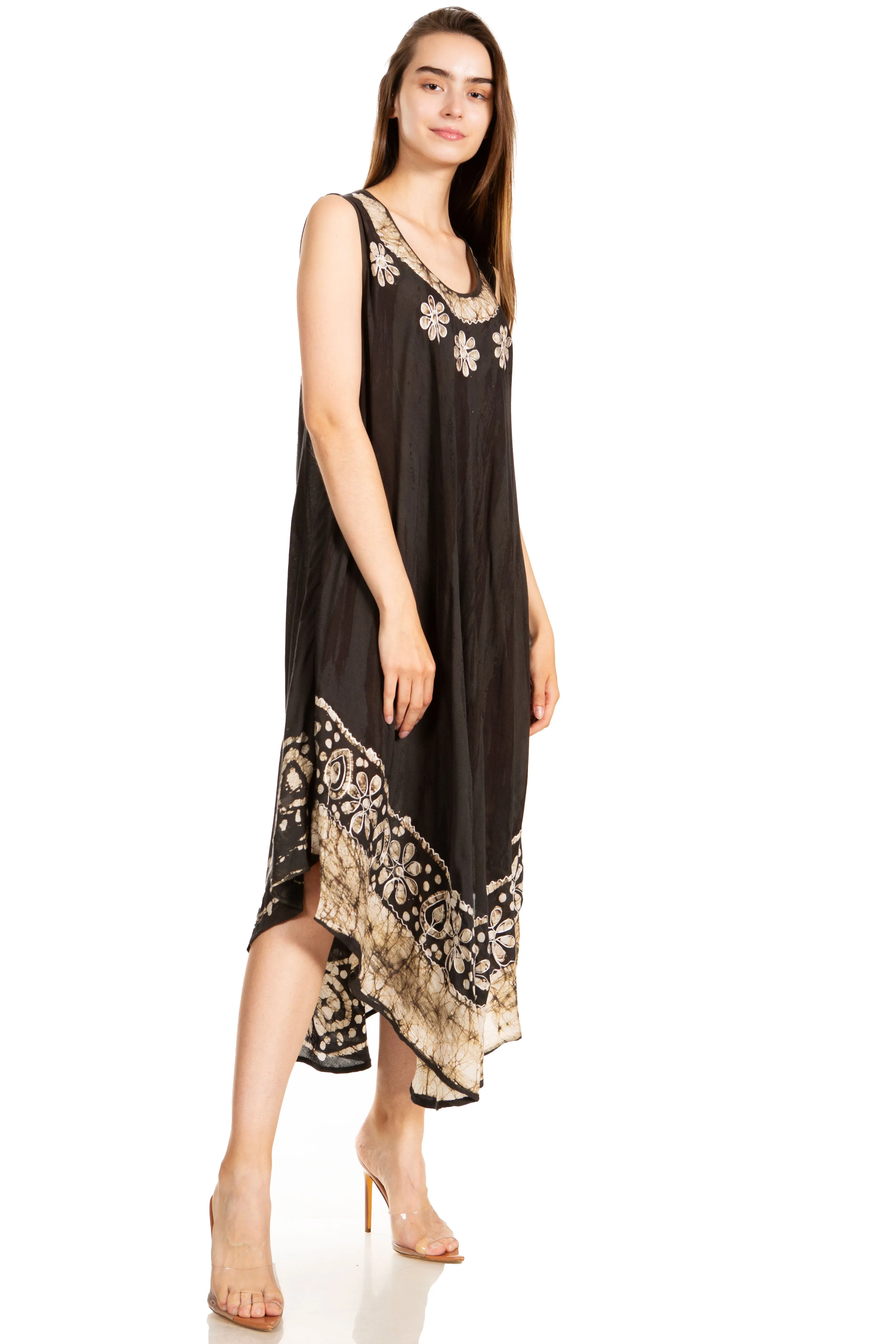 Sakkas Alexis Embroidered Long Sleeveless Floral Caftan Dress / Cover Up