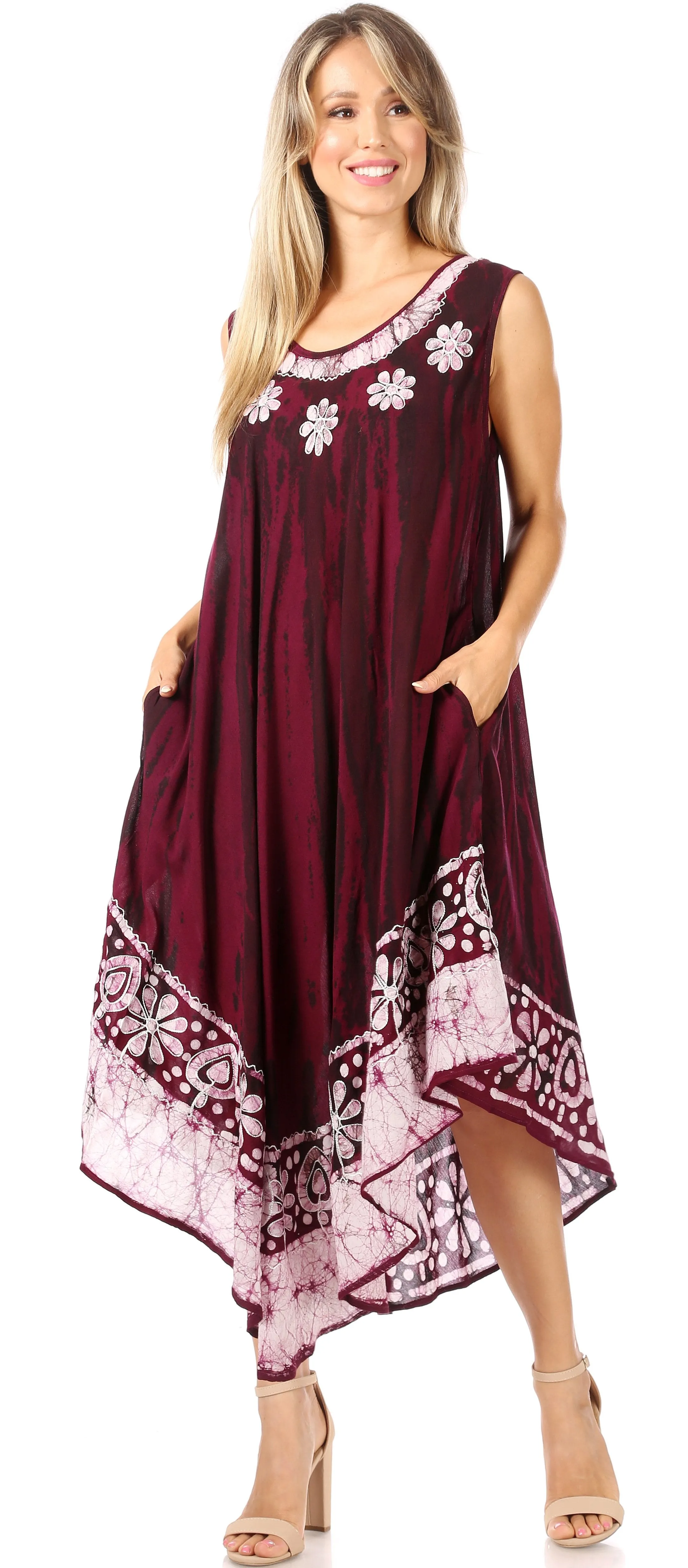 Sakkas Alexis Embroidered Long Sleeveless Floral Caftan Dress / Cover Up