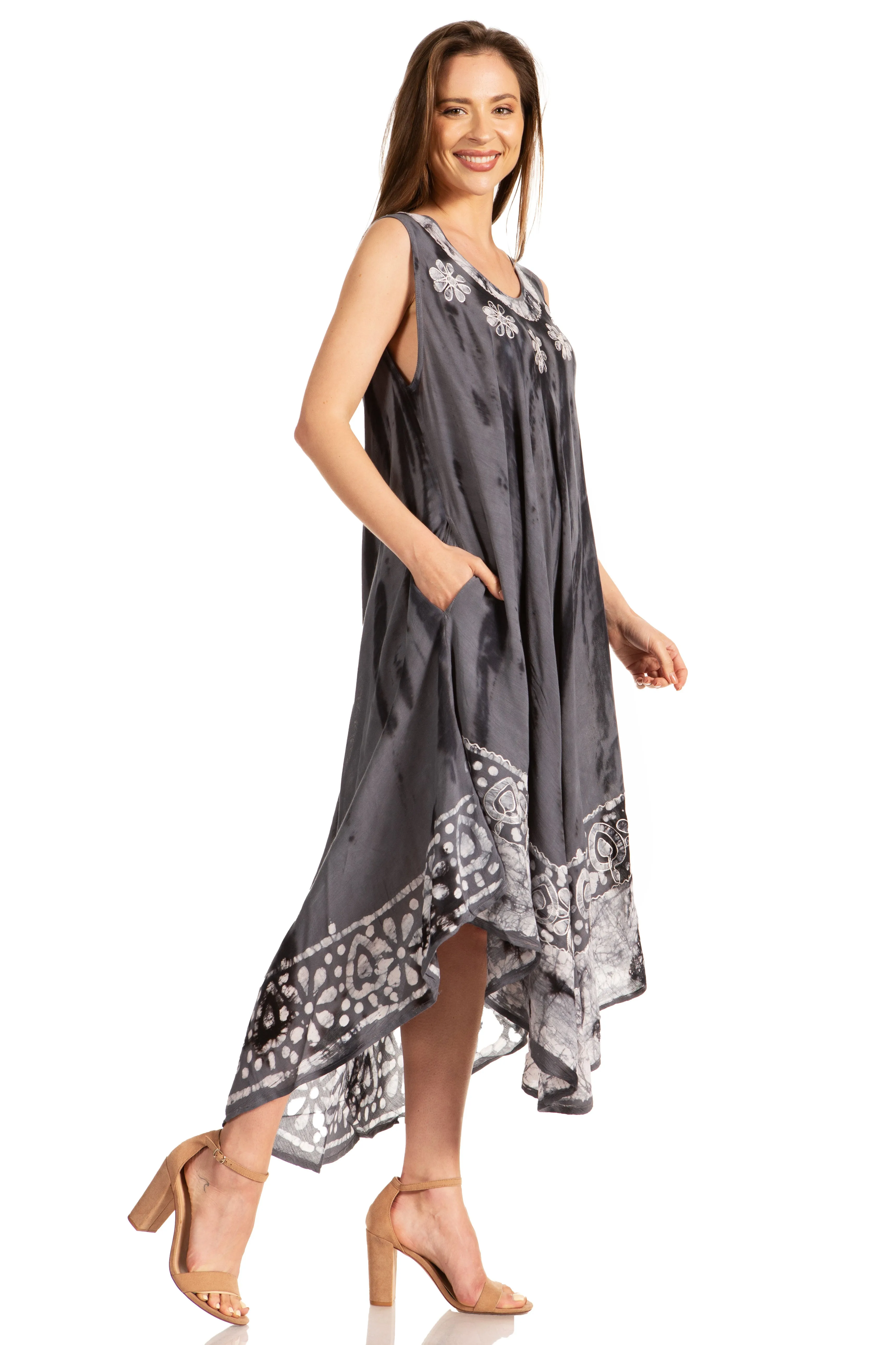 Sakkas Alexis Embroidered Long Sleeveless Floral Caftan Dress / Cover Up