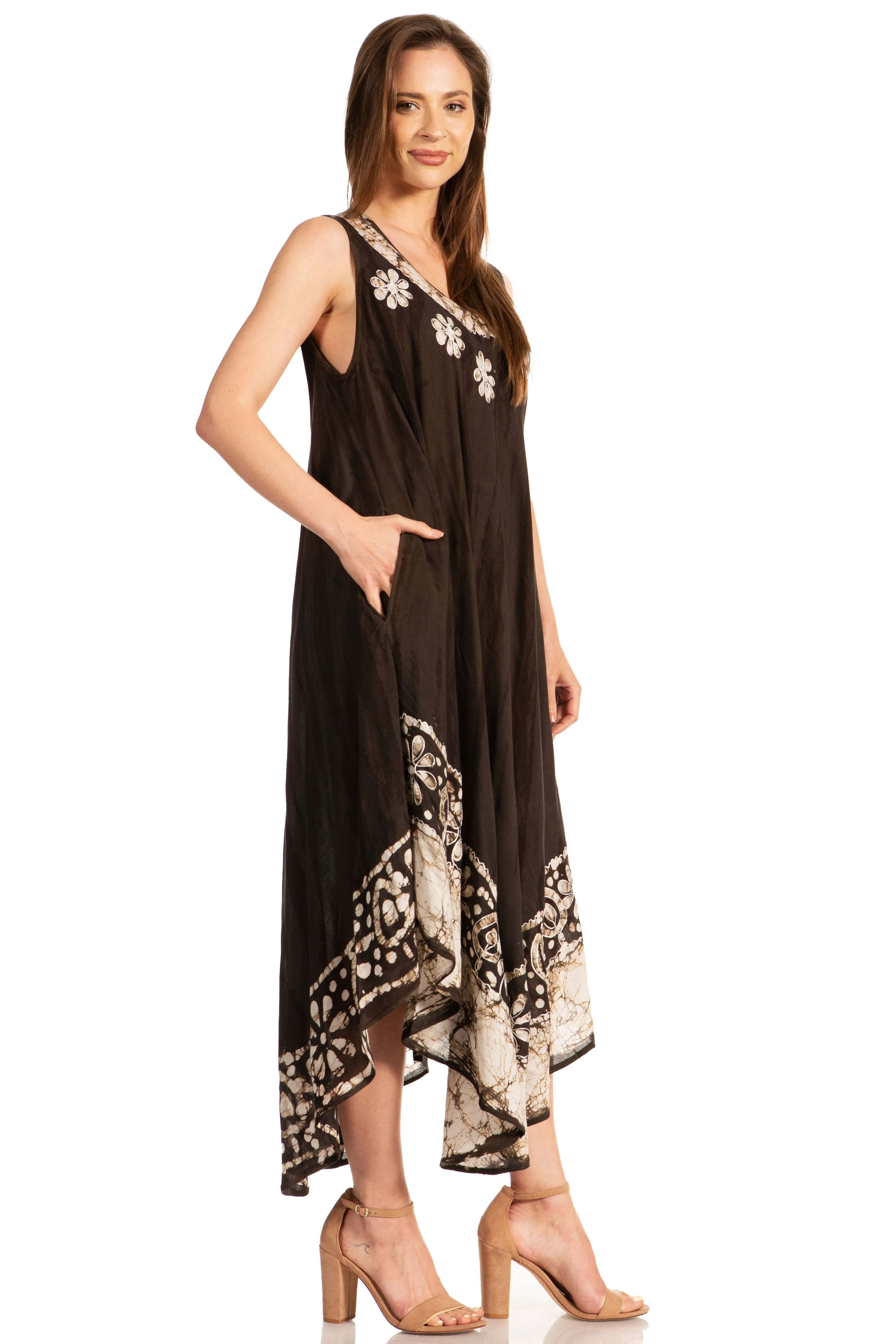 Sakkas Alexis Embroidered Long Sleeveless Floral Caftan Dress / Cover Up