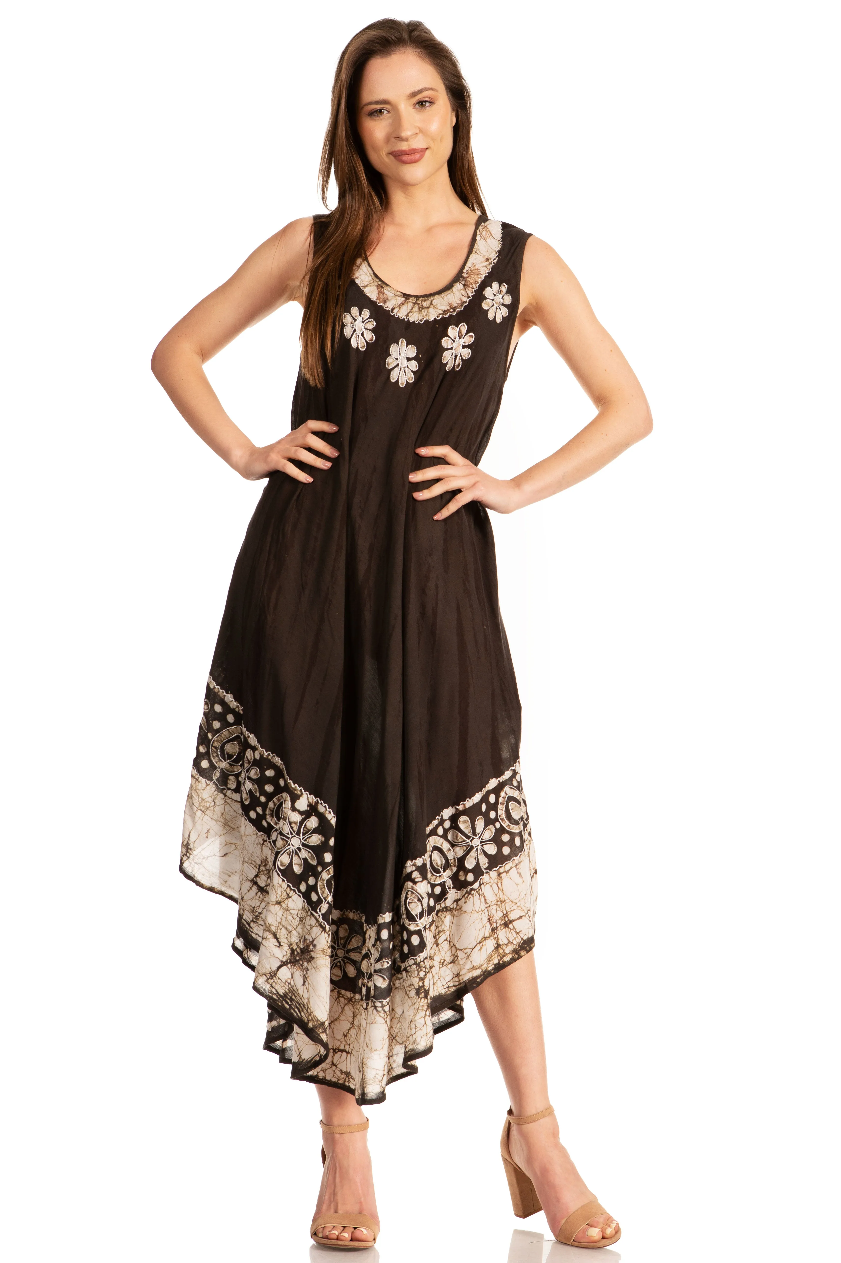 Sakkas Alexis Embroidered Long Sleeveless Floral Caftan Dress / Cover Up