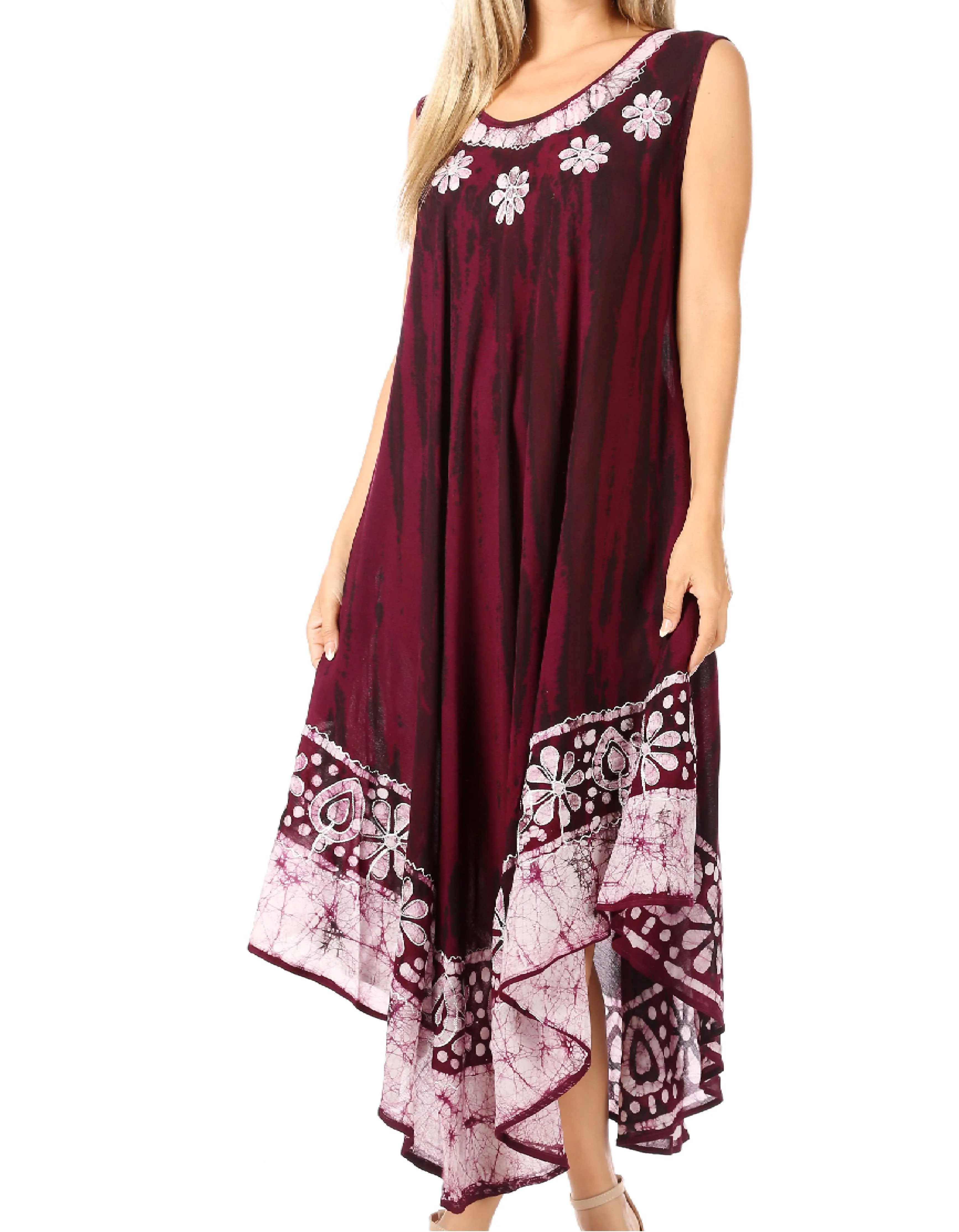 Sakkas Alexis Embroidered Long Sleeveless Floral Caftan Dress / Cover Up