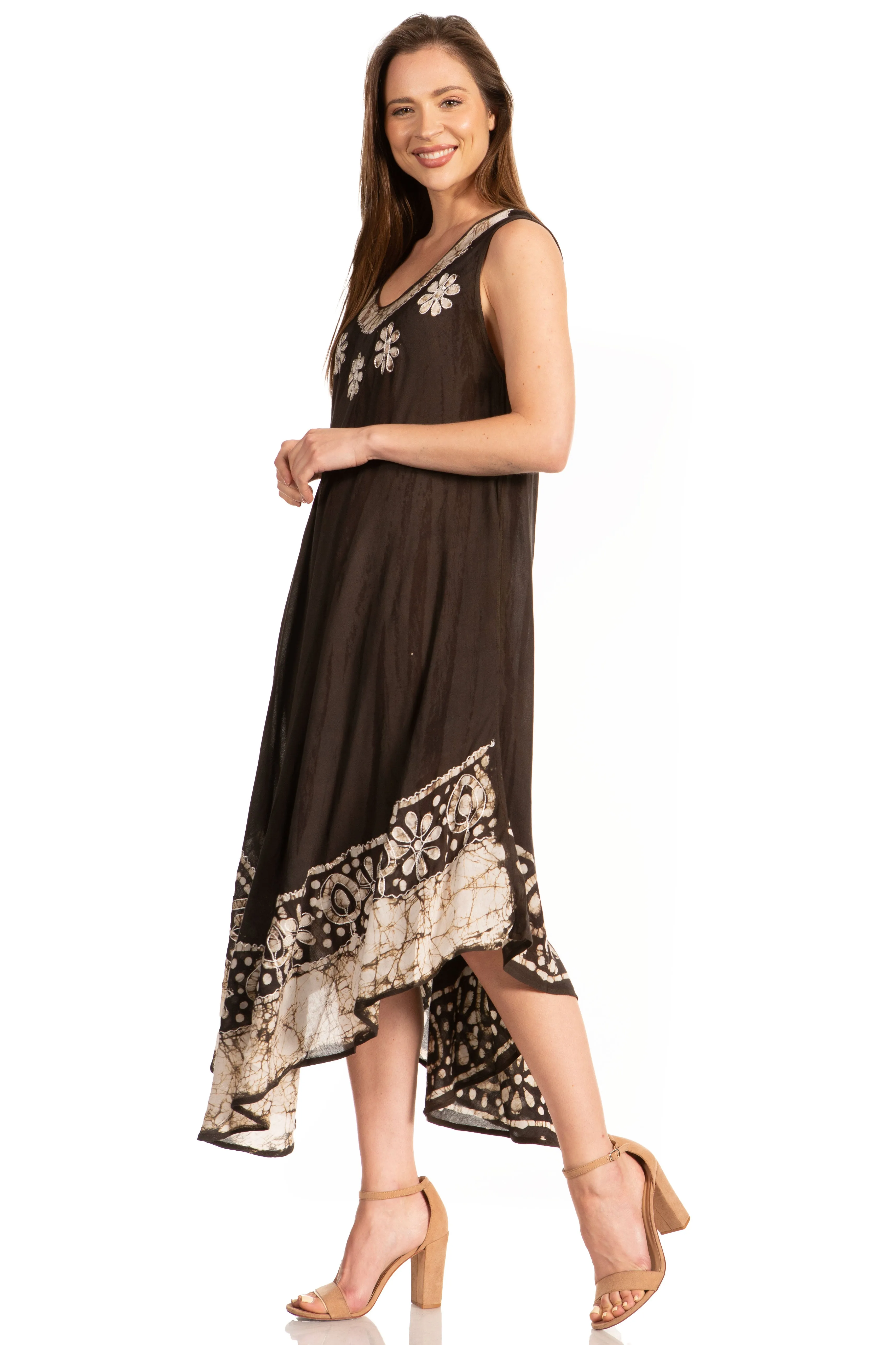 Sakkas Alexis Embroidered Long Sleeveless Floral Caftan Dress / Cover Up