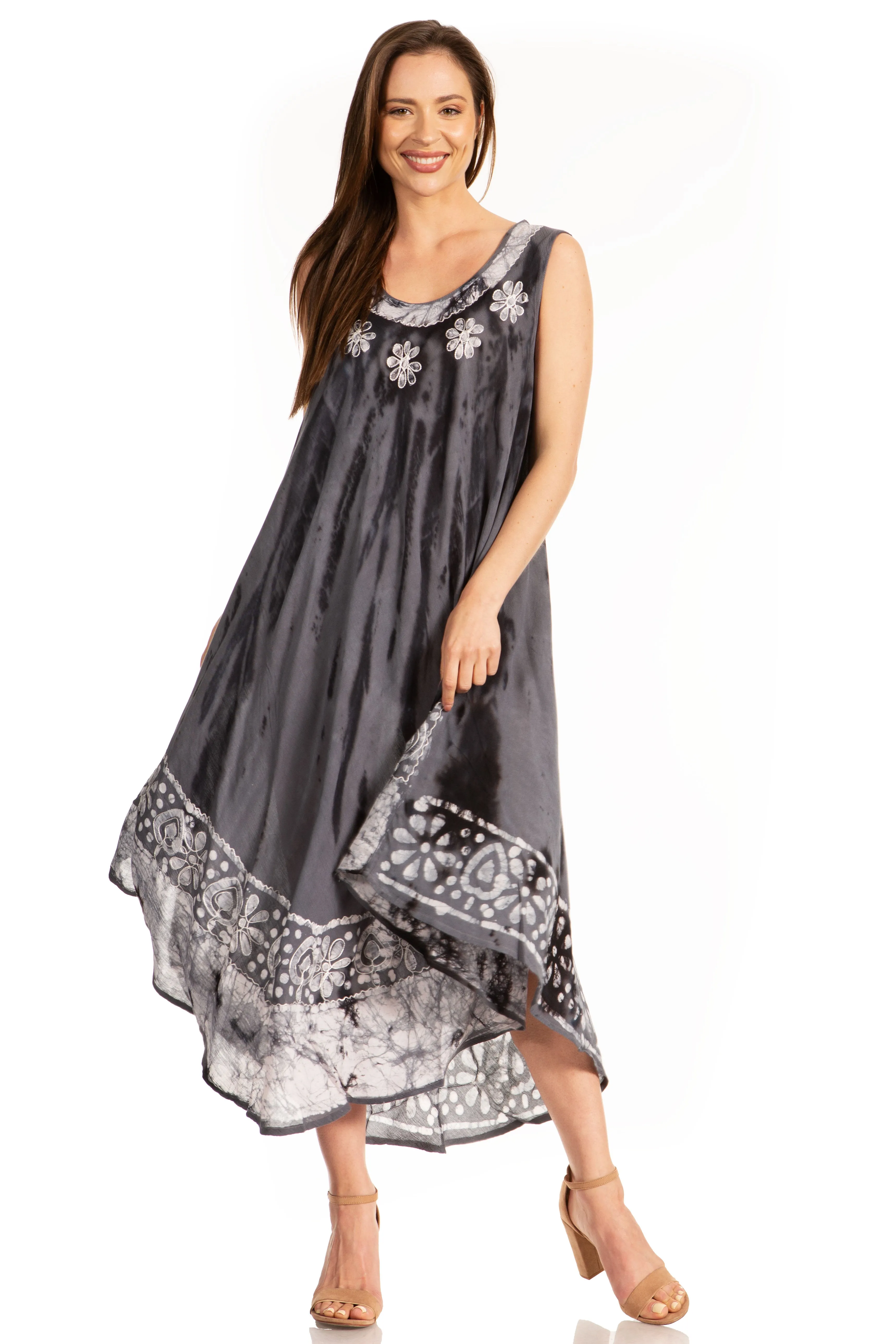 Sakkas Alexis Embroidered Long Sleeveless Floral Caftan Dress / Cover Up