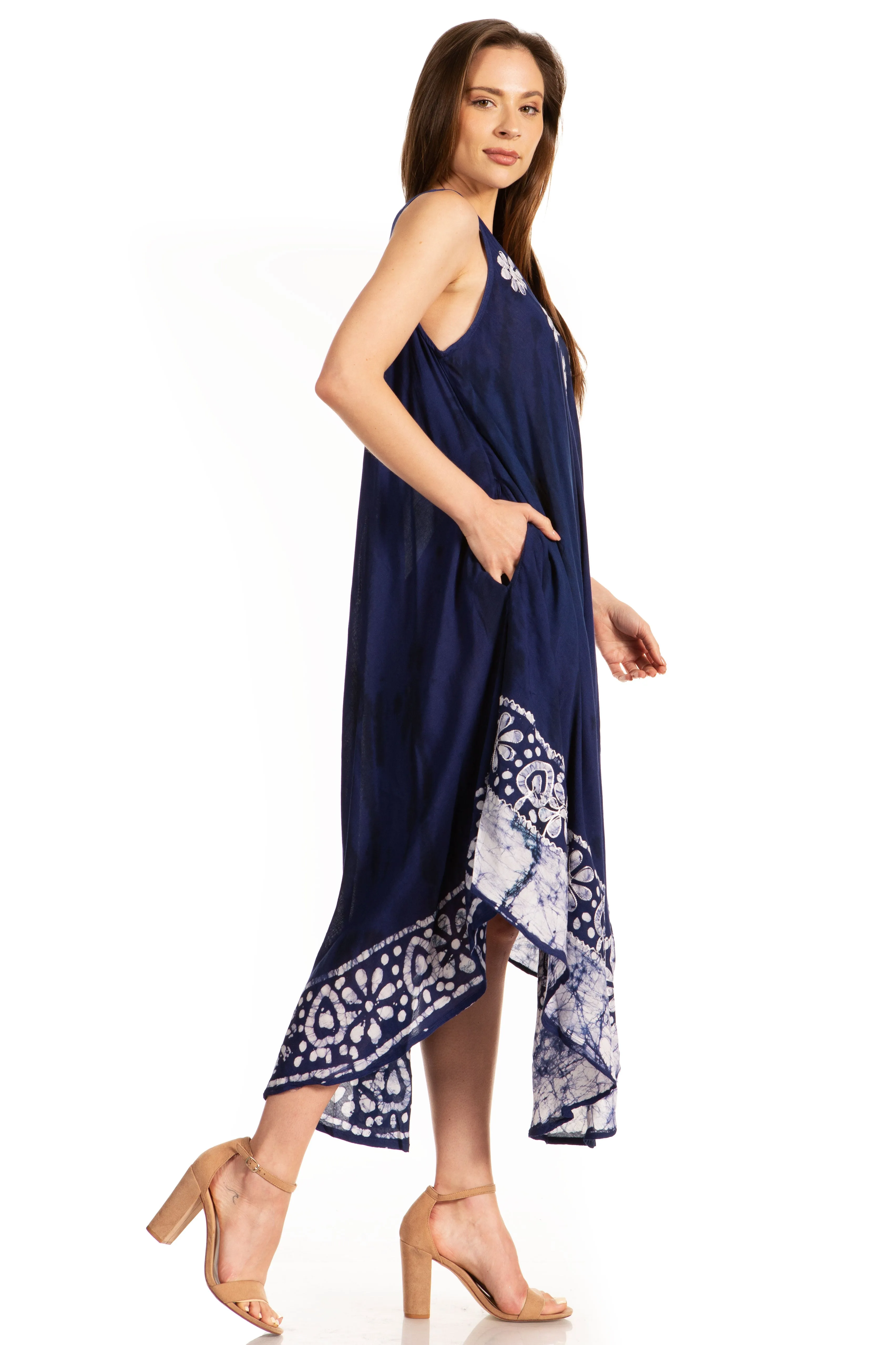 Sakkas Alexis Embroidered Long Sleeveless Floral Caftan Dress / Cover Up