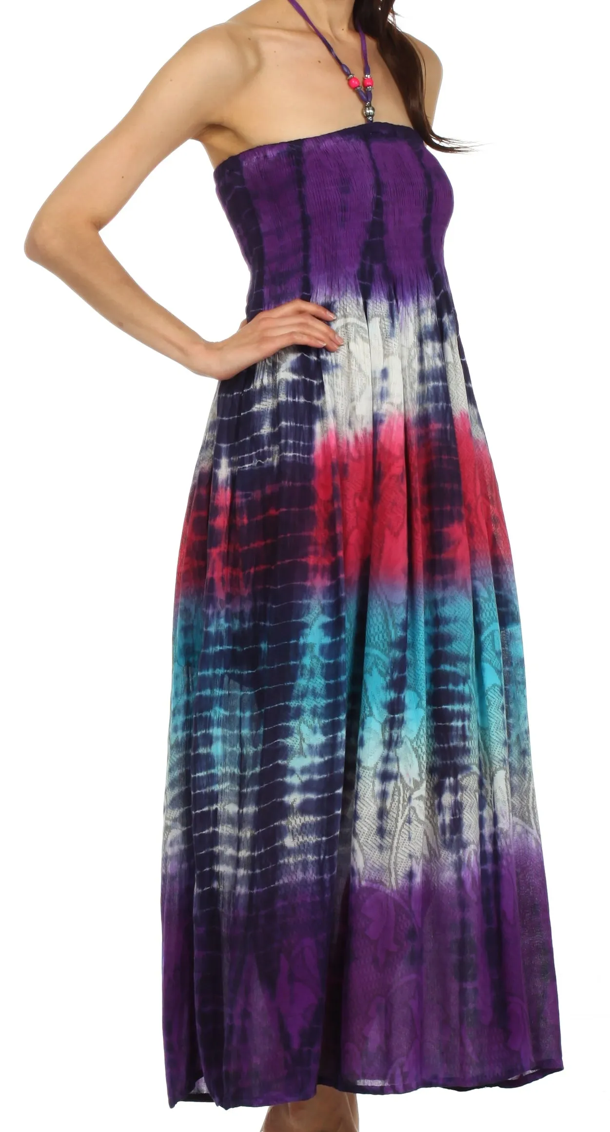 Sakkas Athena Multi-Color Tie Dye Smocked Dress