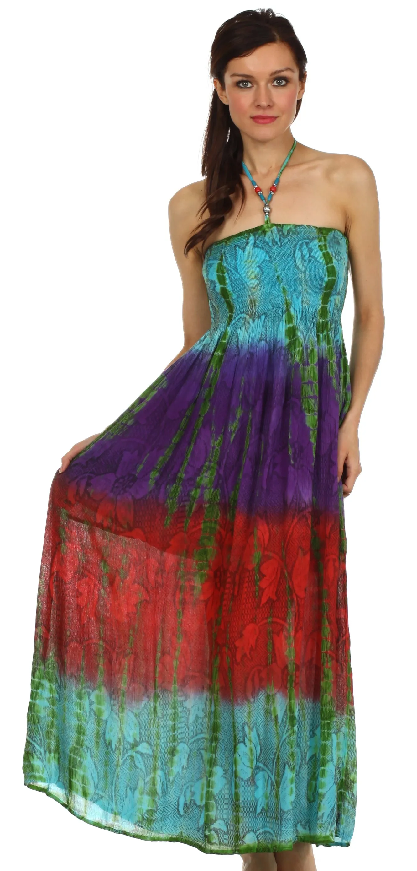 Sakkas Athena Multi-Color Tie Dye Smocked Dress