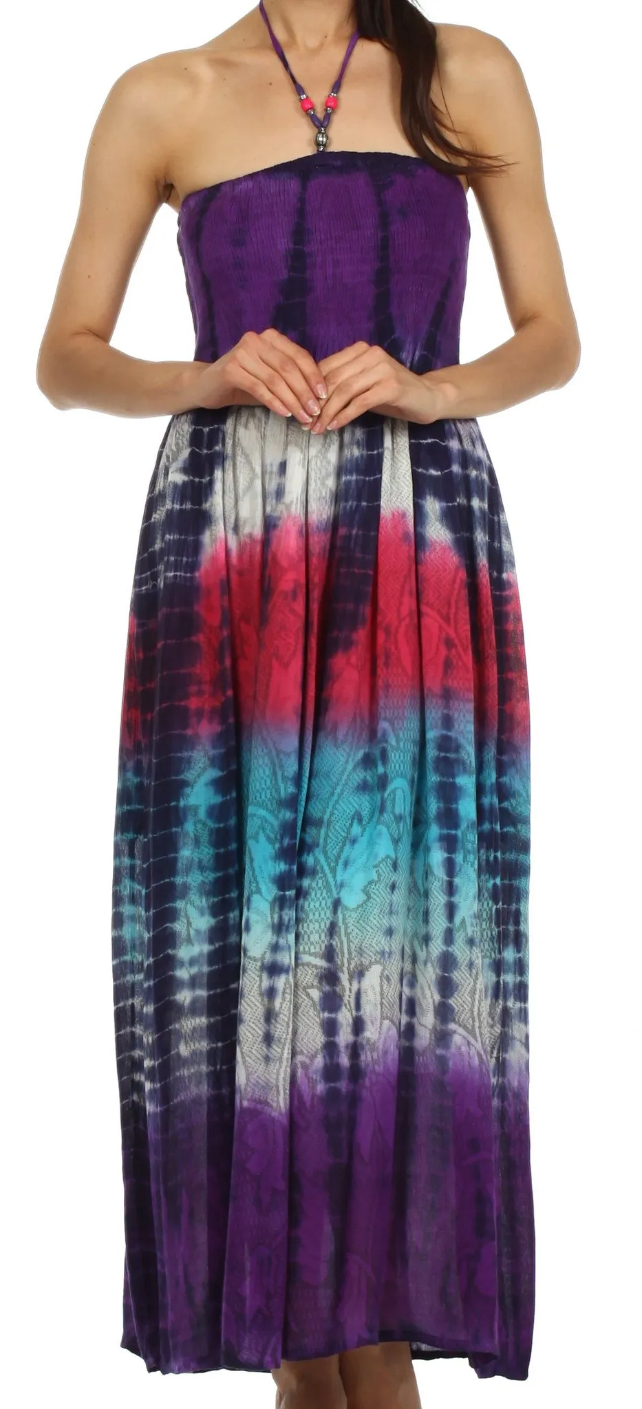 Sakkas Athena Multi-Color Tie Dye Smocked Dress