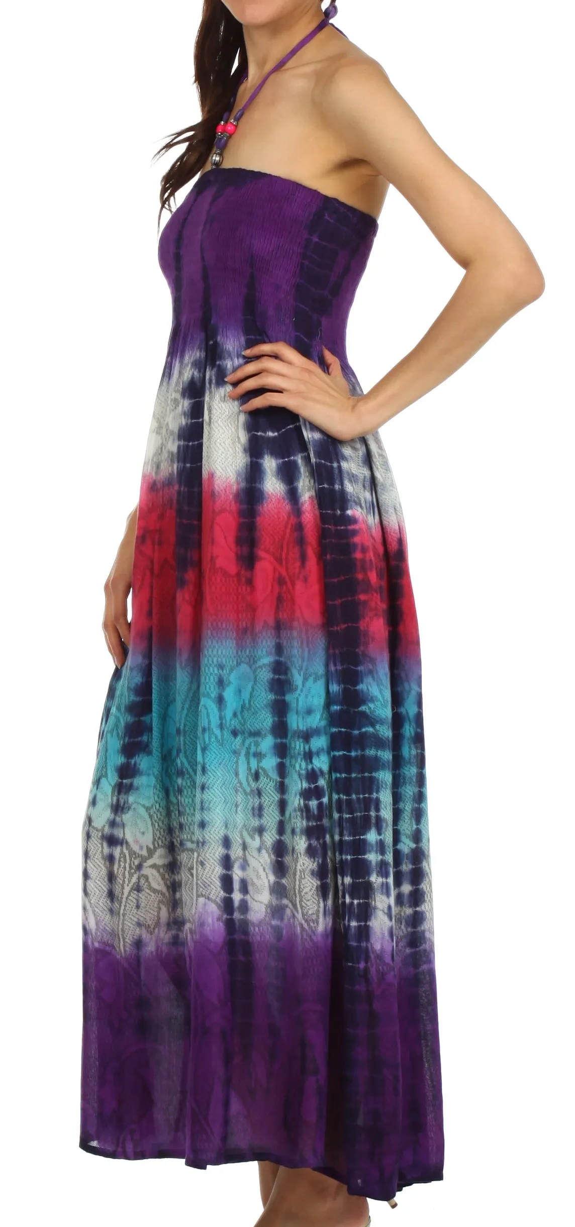 Sakkas Athena Multi-Color Tie Dye Smocked Dress