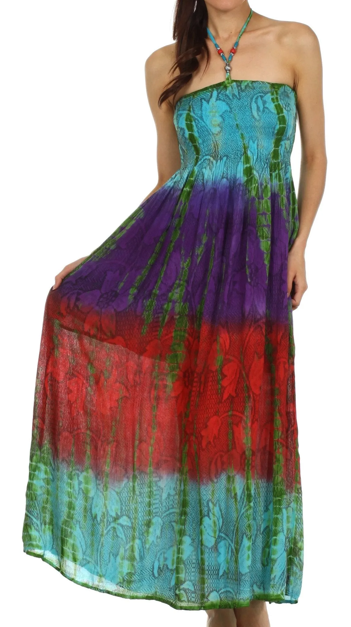 Sakkas Athena Multi-Color Tie Dye Smocked Dress