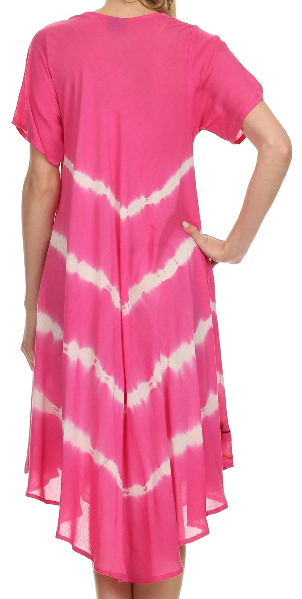 Sakkas Audrey Tie Dye Flower Embroidery Caftan Dress / Cover Up