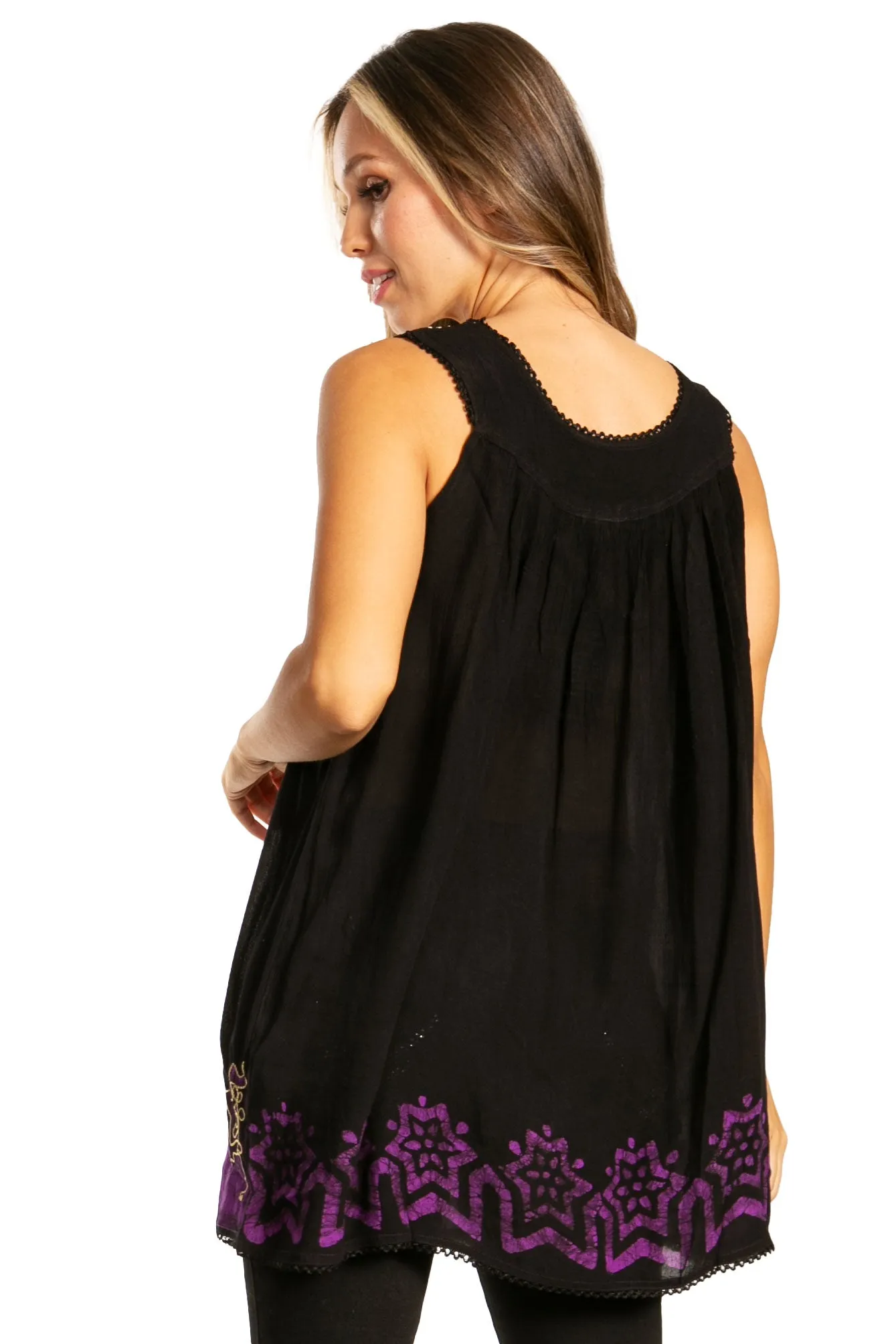 Sakkas Batik Embroidered V-Neck Sleeveless Blouse