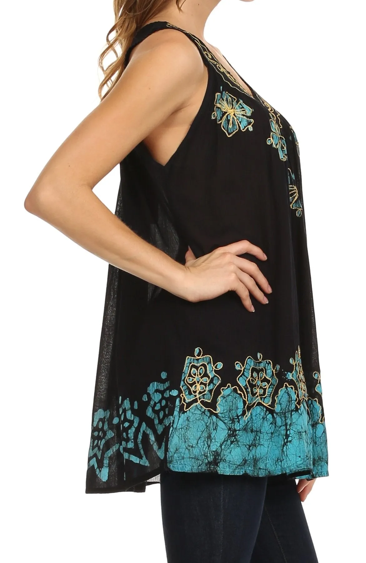 Sakkas Batik Embroidered V-Neck Sleeveless Blouse