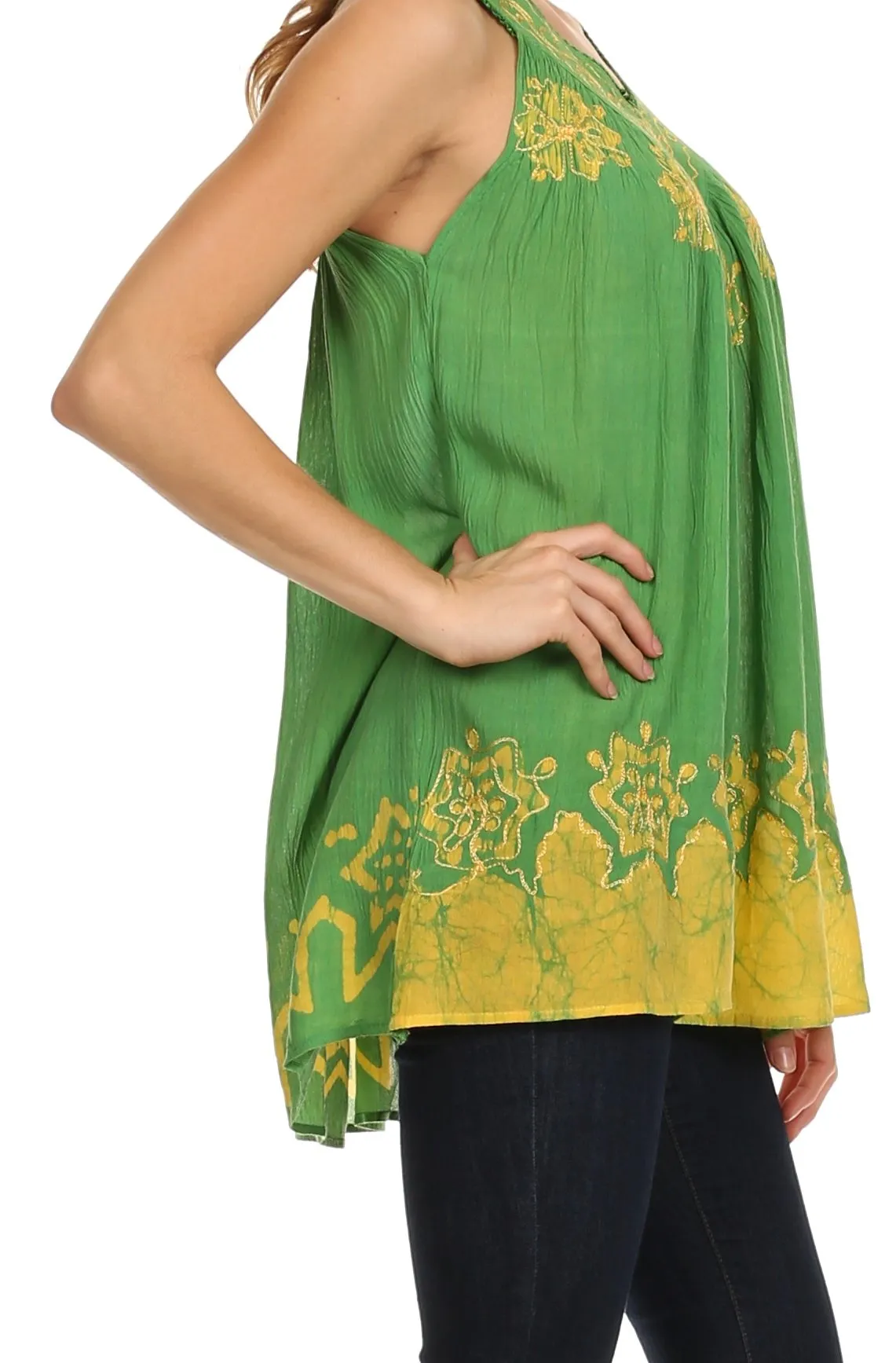 Sakkas Batik Embroidered V-Neck Sleeveless Blouse