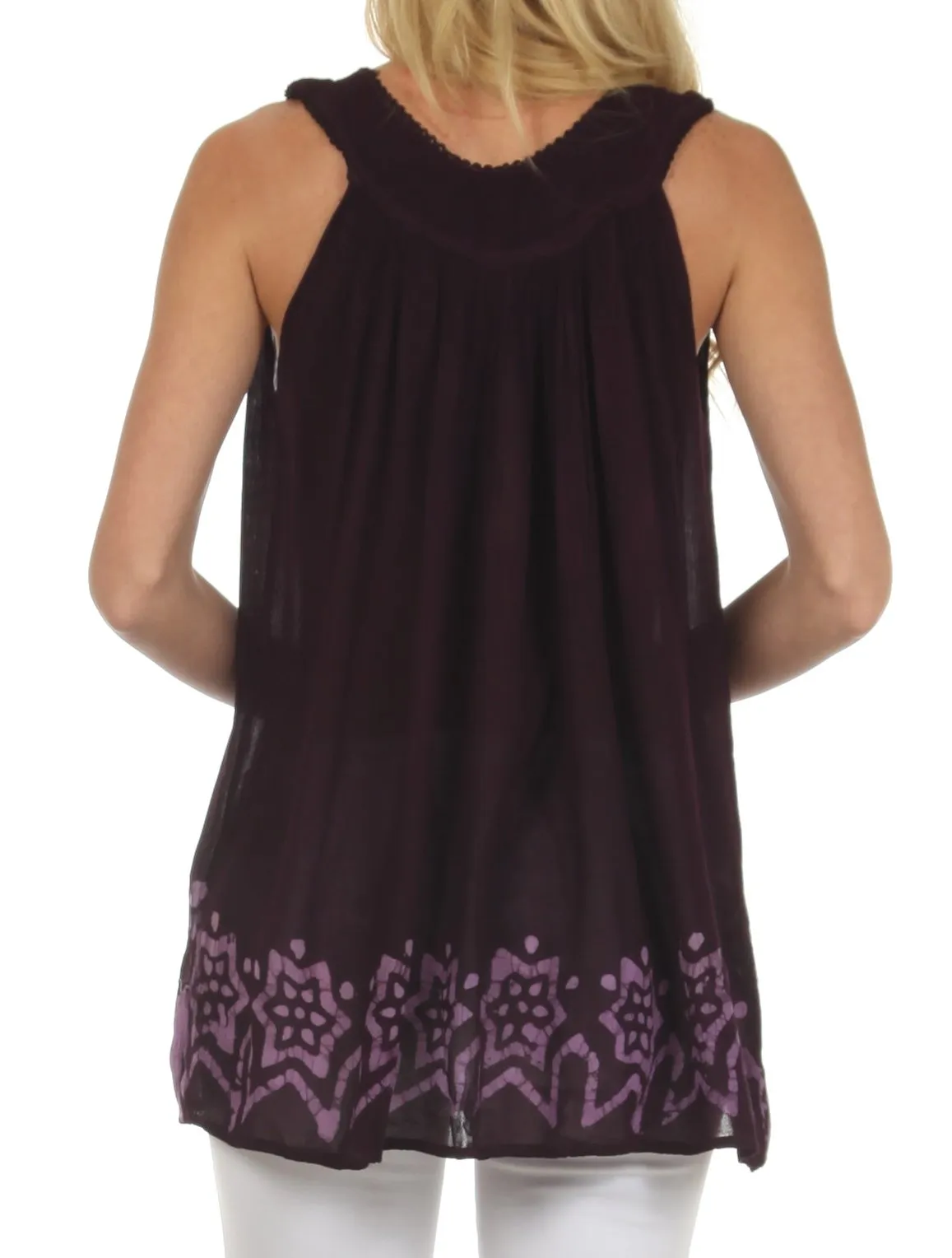 Sakkas Batik Embroidered V-Neck Sleeveless Blouse