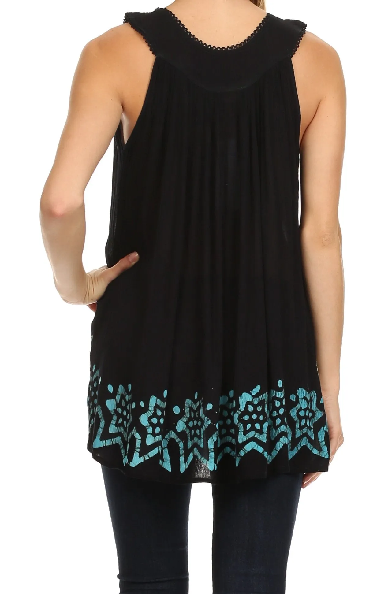 Sakkas Batik Embroidered V-Neck Sleeveless Blouse